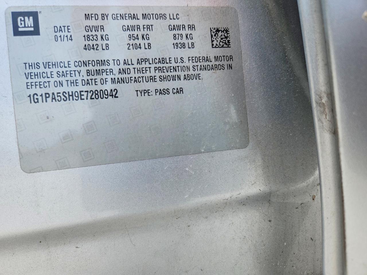 2014 Chevrolet Cruze Ls Silver vin: 1G1PA5SH9E7280942