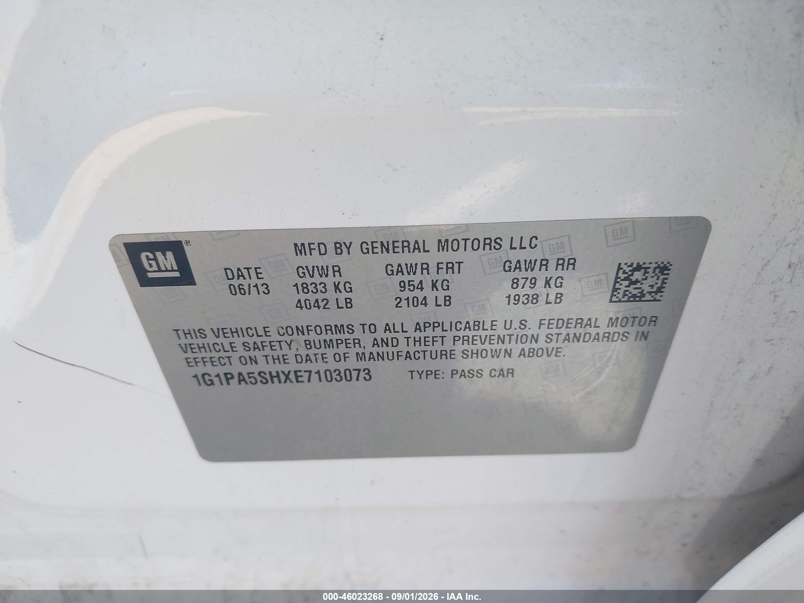 2014 Chevrolet Cruze Ls Auto Белый vin: 1G1PA5SHXE7103073