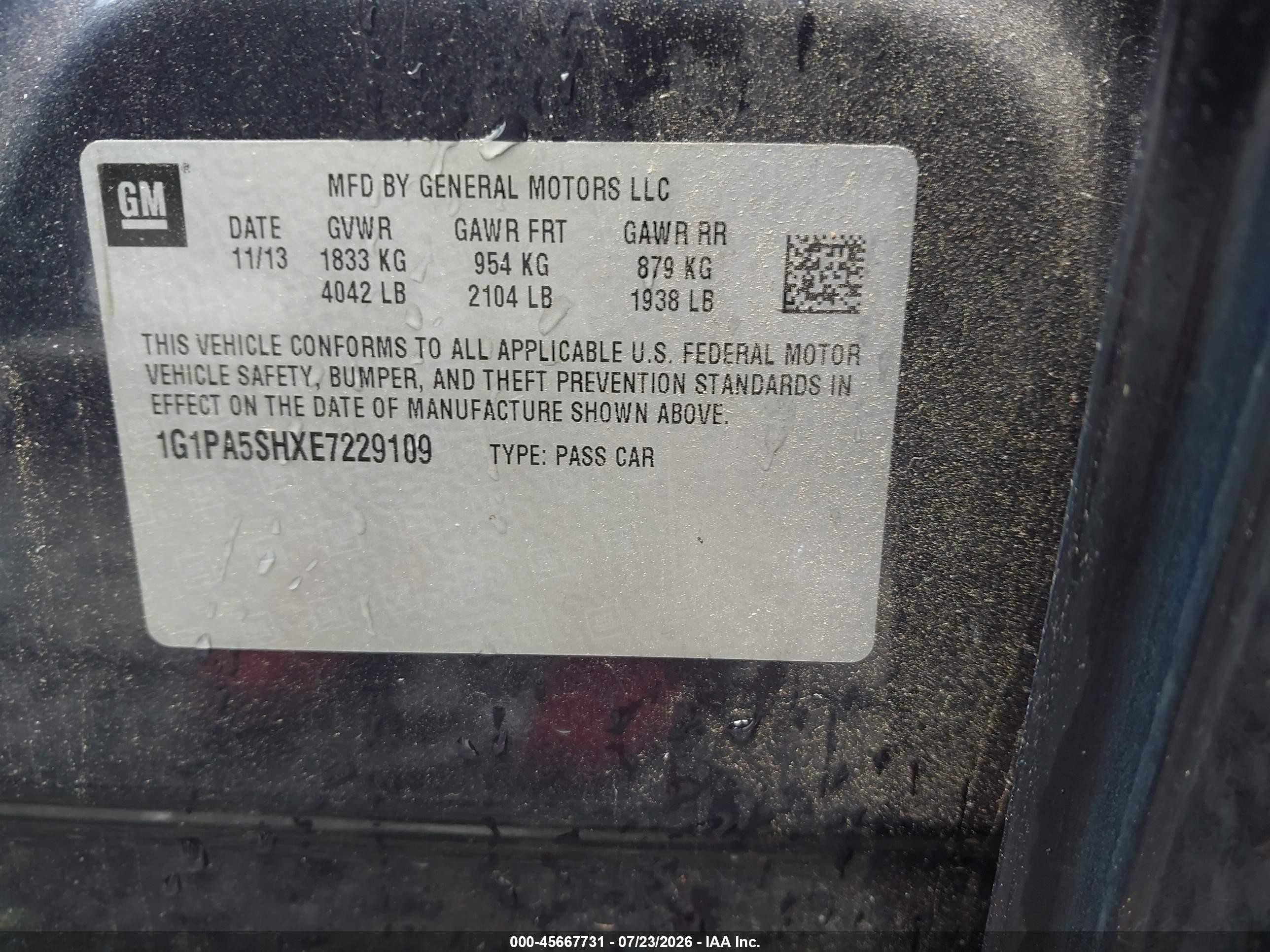 2014 Chevrolet Cruze Ls Auto Black vin: 1G1PA5SHXE7229109
