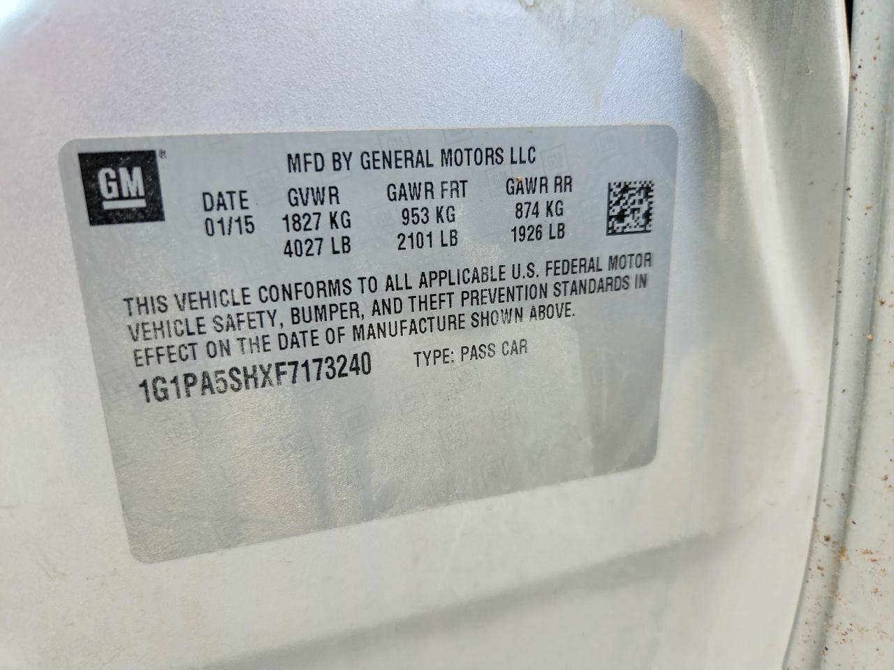 2015 Chevrolet Cruze Ls Silver vin: 1G1PA5SHXF7173240