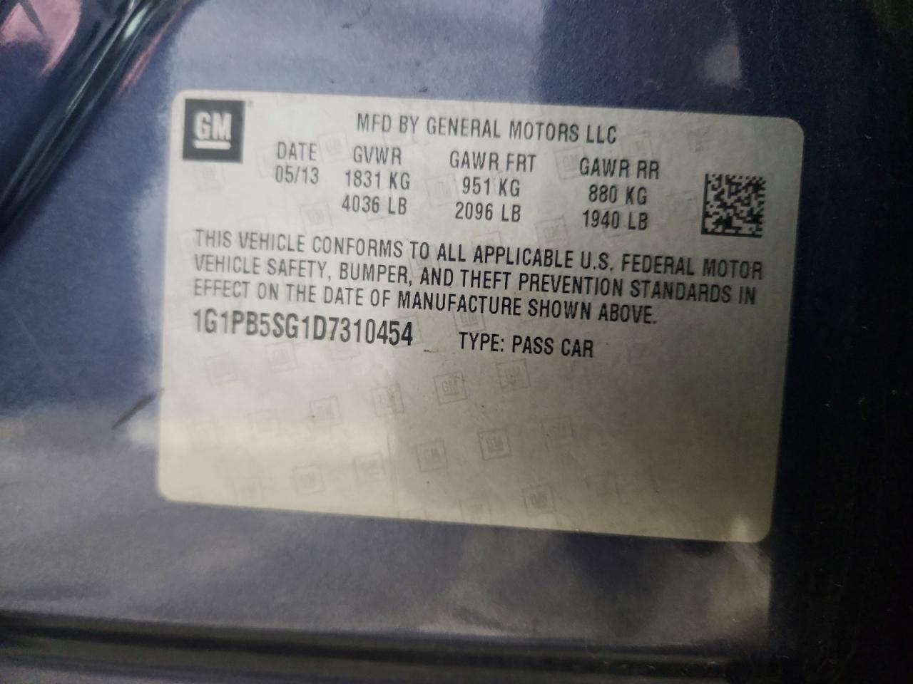 2013 Chevrolet Cruze Ls Blue vin: 1G1PB5SG1D7310454