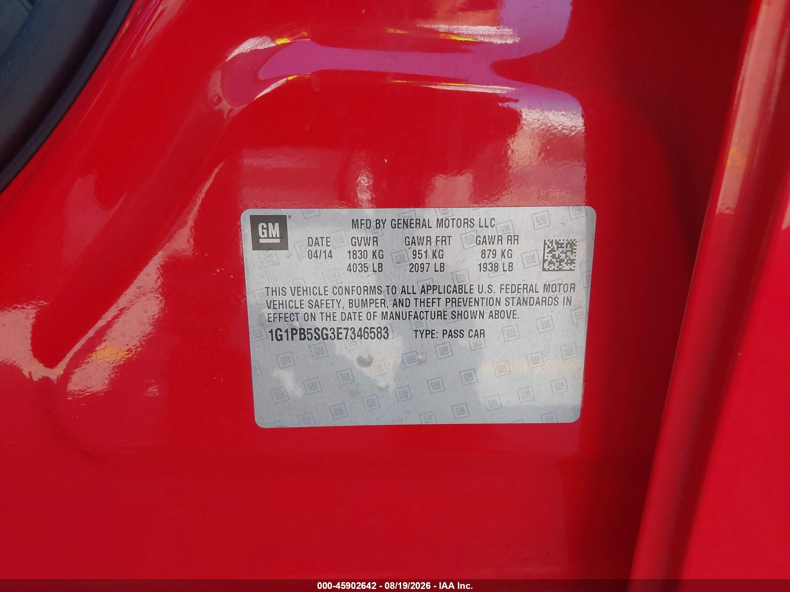 2014 Chevrolet Cruze Ls Manual Red vin: 1G1PB5SG3E7346583