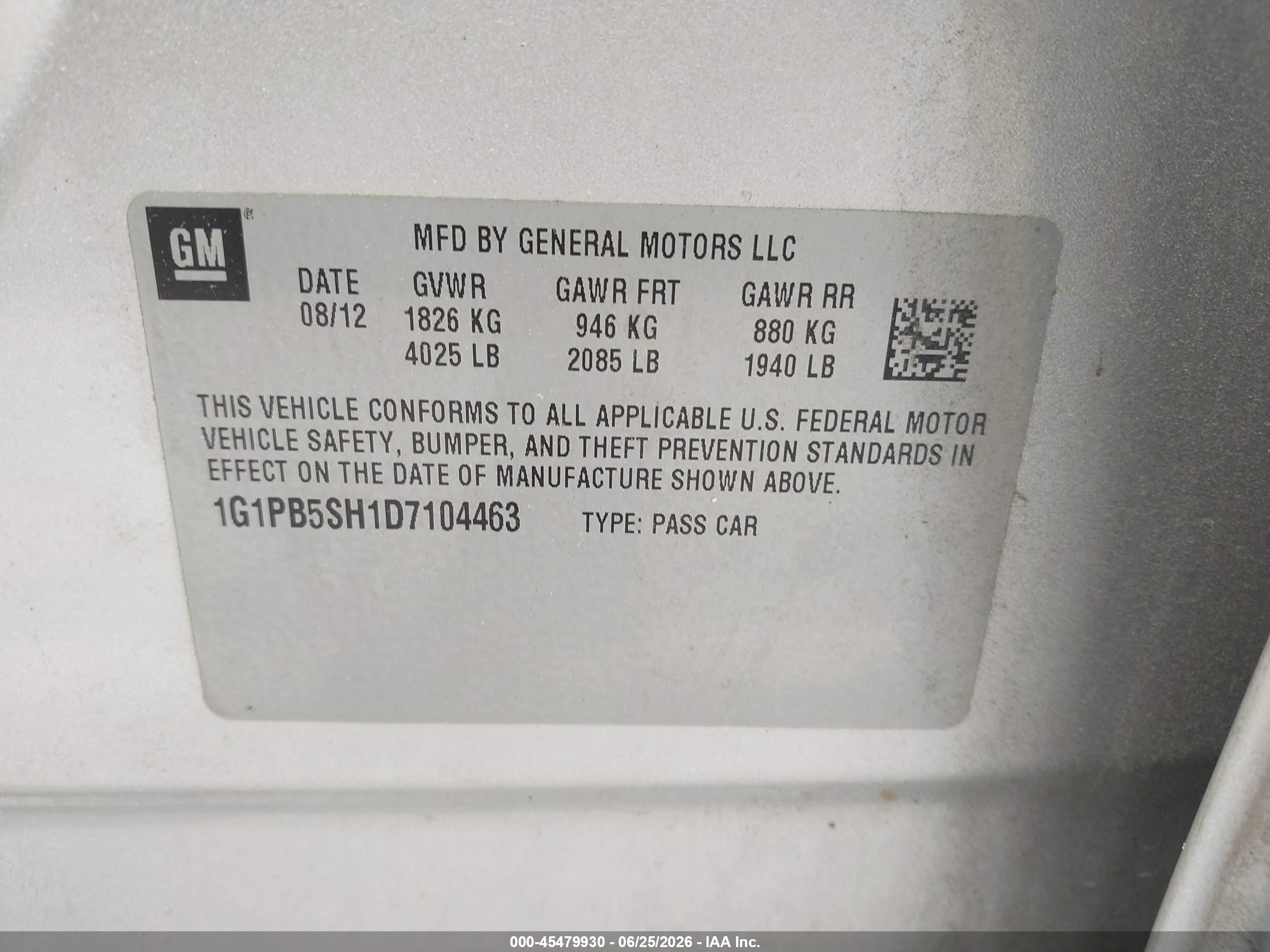 2013 Chevrolet Cruze Ls Manual Серебряный vin: 1G1PB5SH1D7104463