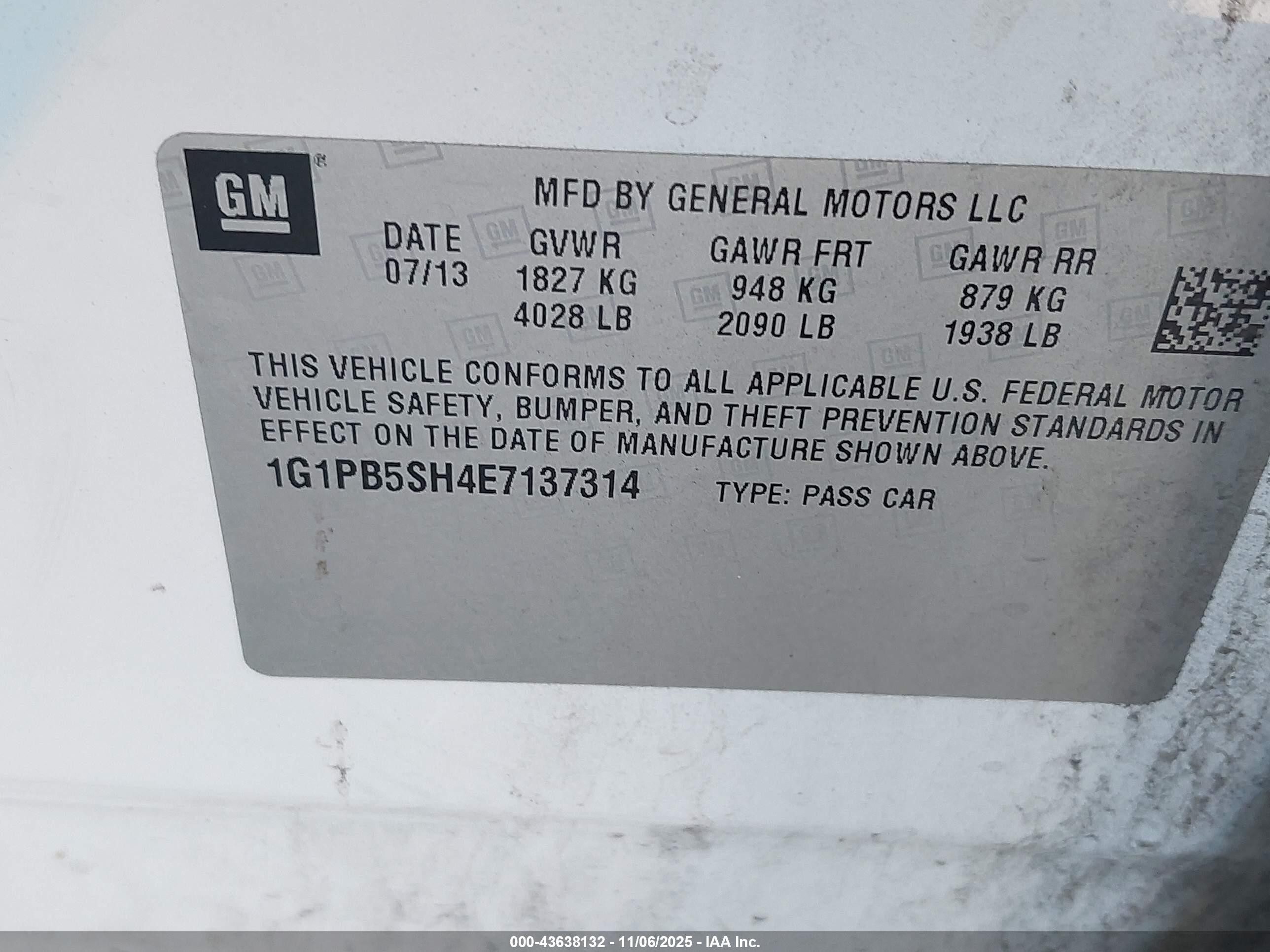 2014 Chevrolet Cruze Ls Manual White vin: 1G1PB5SH4E7137314