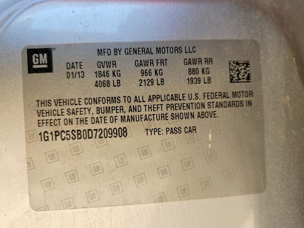 2013 Chevrolet Cruze Lt White vin: 1G1PC5SB0D7209908