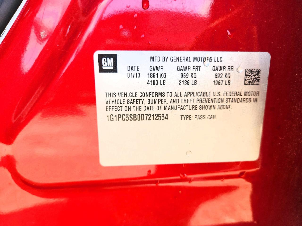 2013 Chevrolet Cruze Lt Red vin: 1G1PC5SB0D7212534