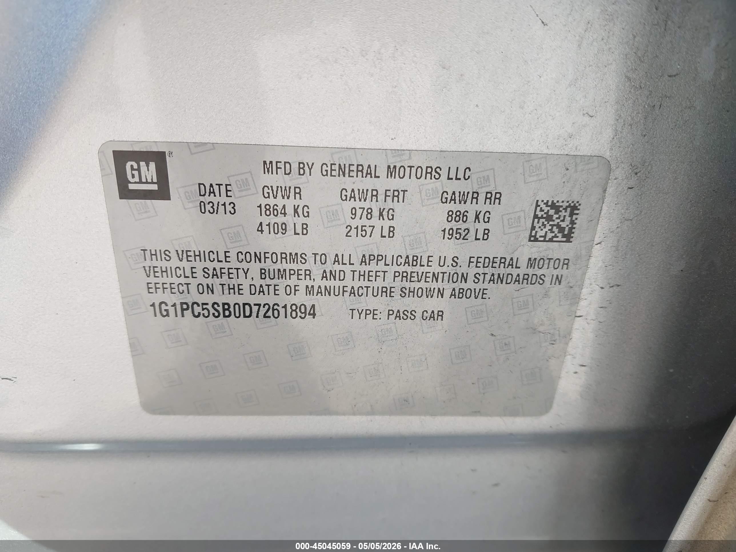 2013 Chevrolet Cruze 1lt Auto Silver vin: 1G1PC5SB0D7261894