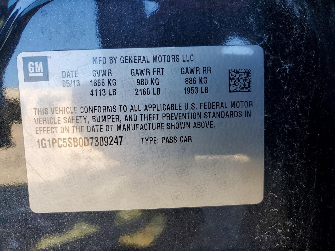 2013 Chevrolet Cruze Black vin: 1G1PC5SB0D7309247