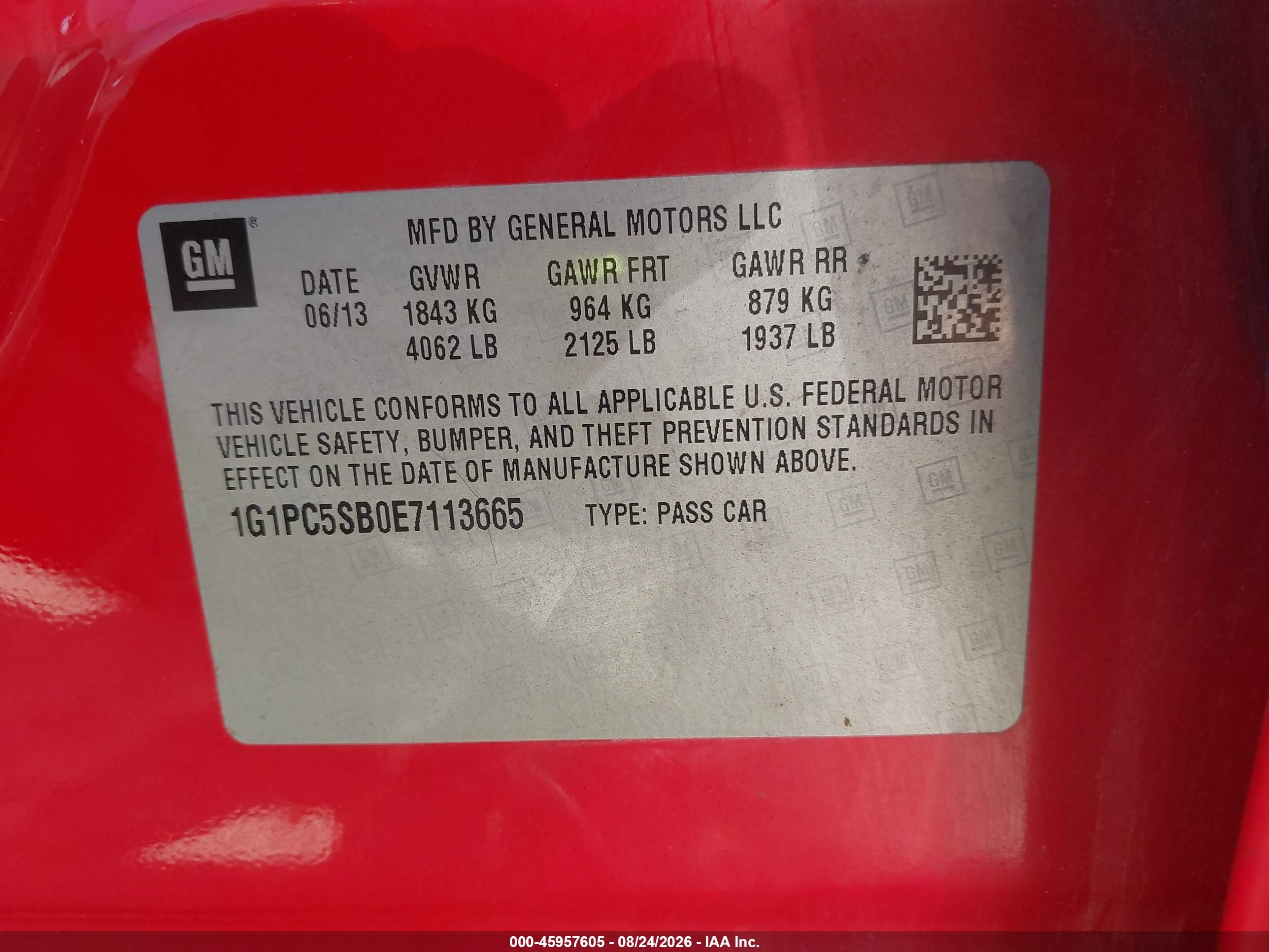 2014 Chevrolet Cruze 1lt Auto Red vin: 1G1PC5SB0E7113665