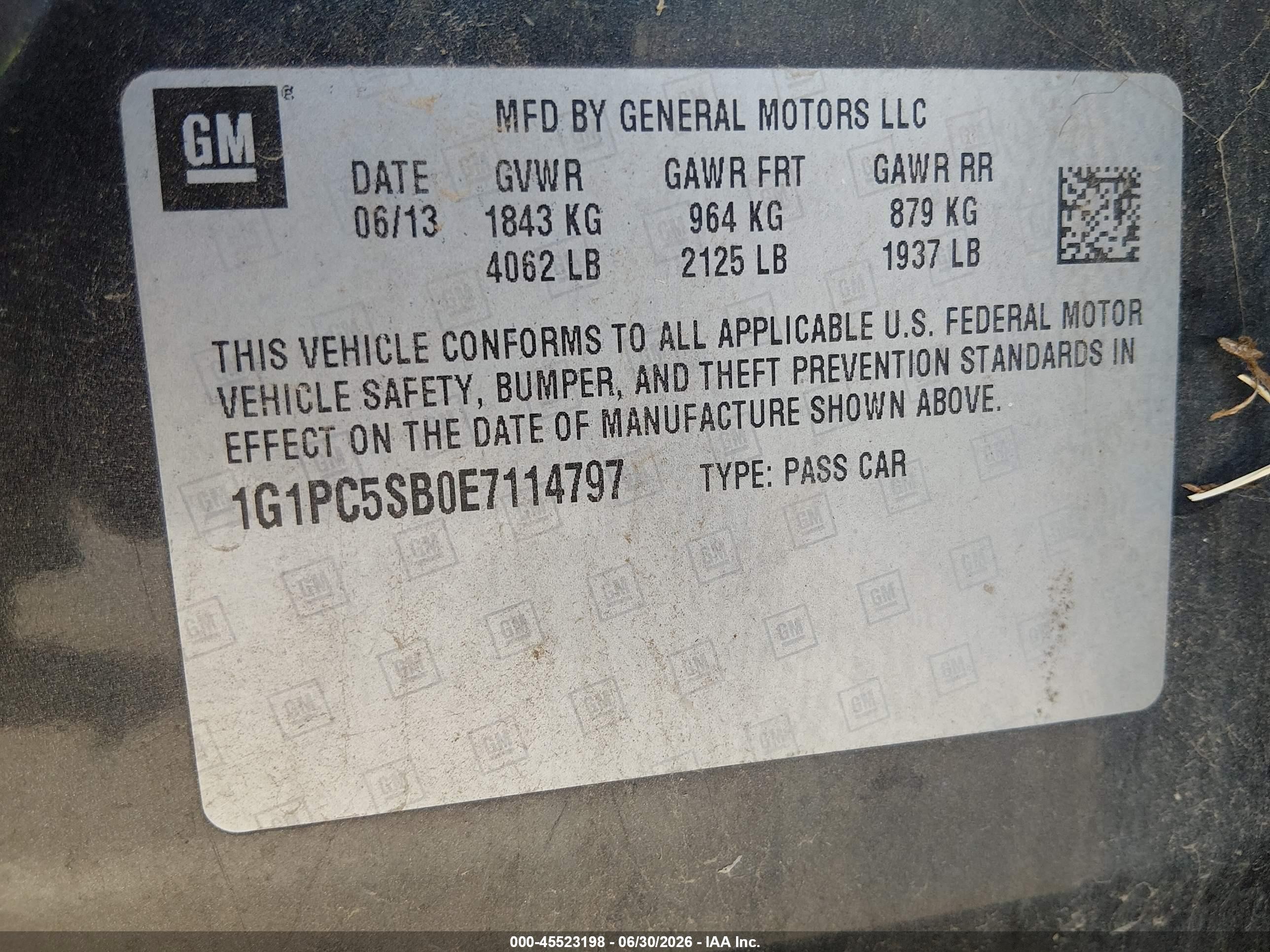 2014 Chevrolet Cruze 1lt Auto Серый vin: 1G1PC5SB0E7114797