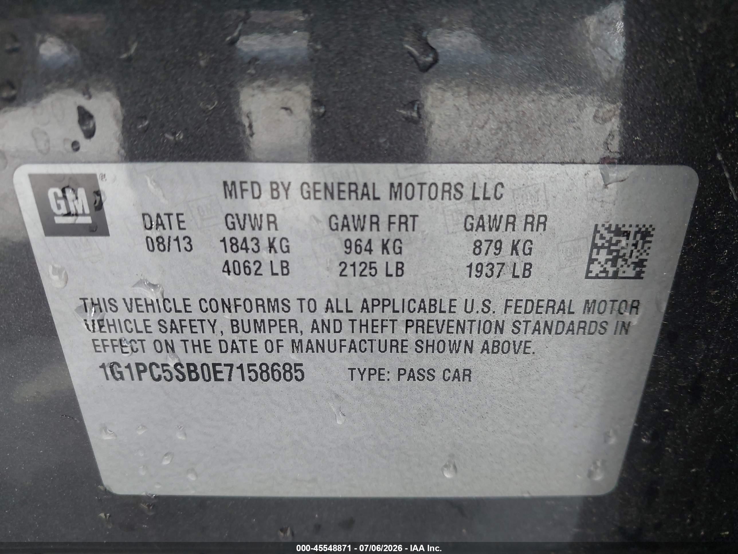 2014 Chevrolet Cruze 1lt Auto Gray vin: 1G1PC5SB0E7158685