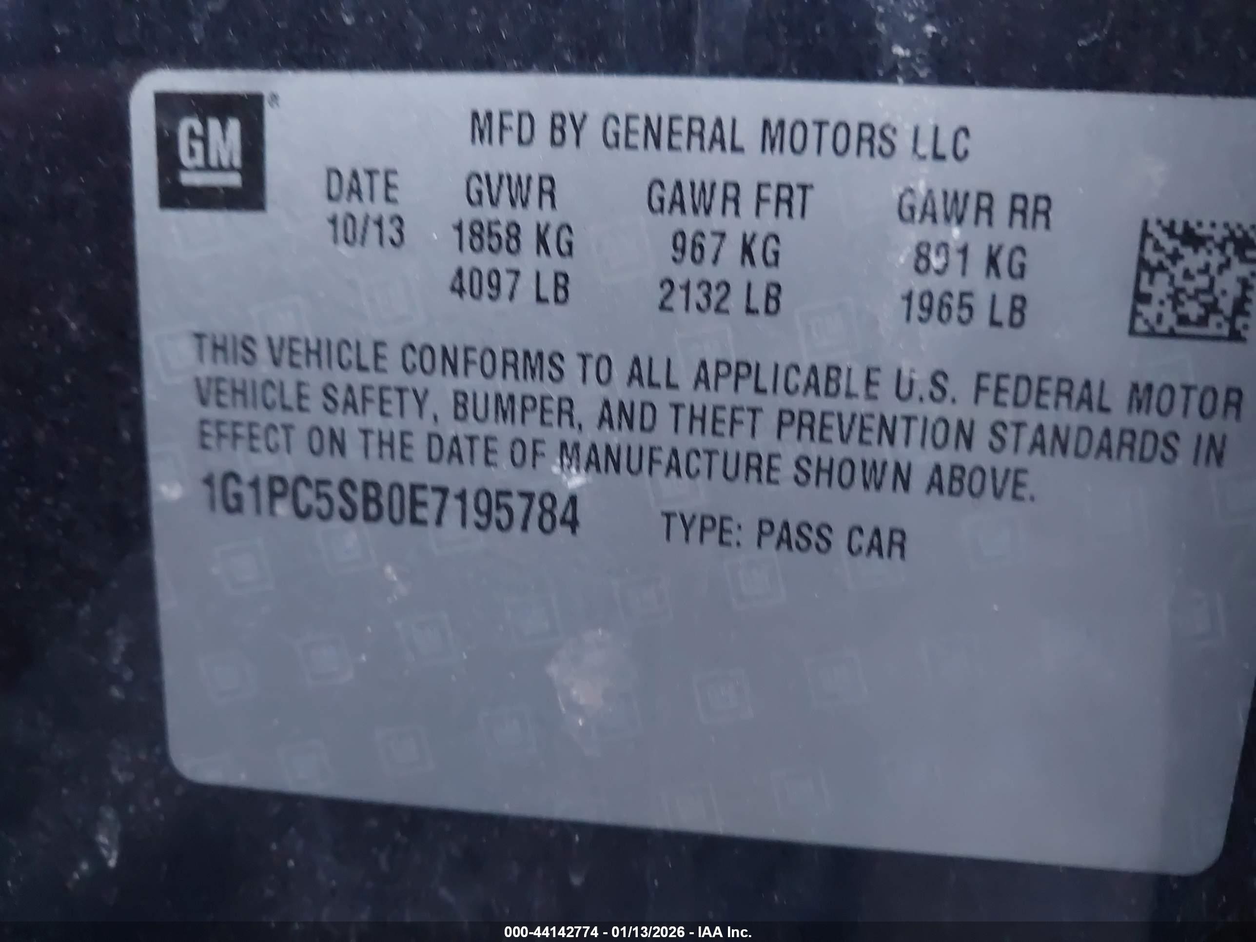 2014 Chevrolet Cruze 1lt Auto Синий vin: 1G1PC5SB0E7195784