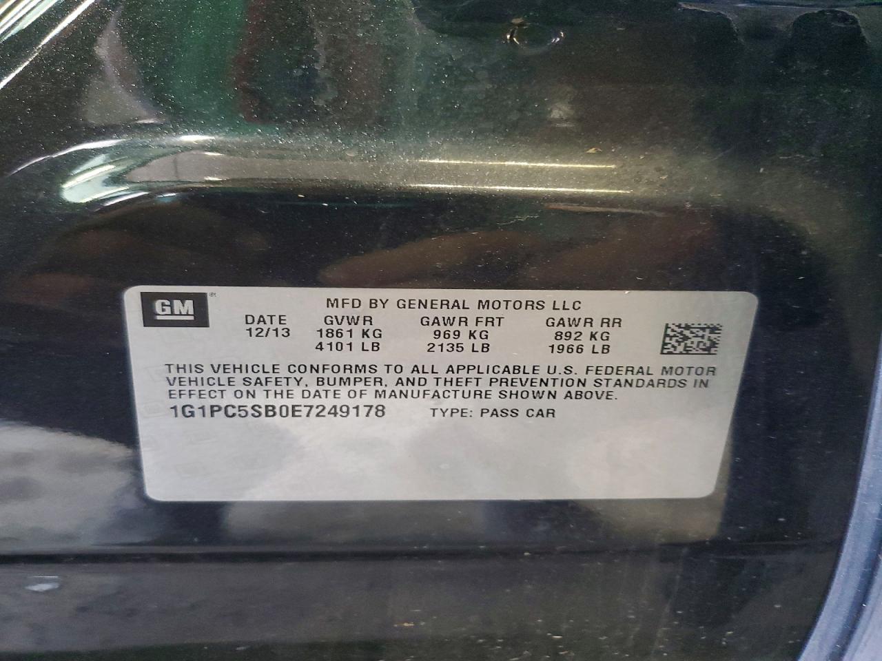 2014 Chevrolet Cruze Lt Black vin: 1G1PC5SB0E7249178