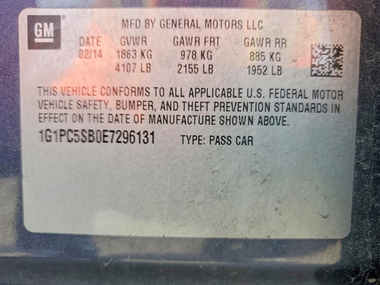 2014 Chevrolet Cruze Lt Blue vin: 1G1PC5SB0E7296131