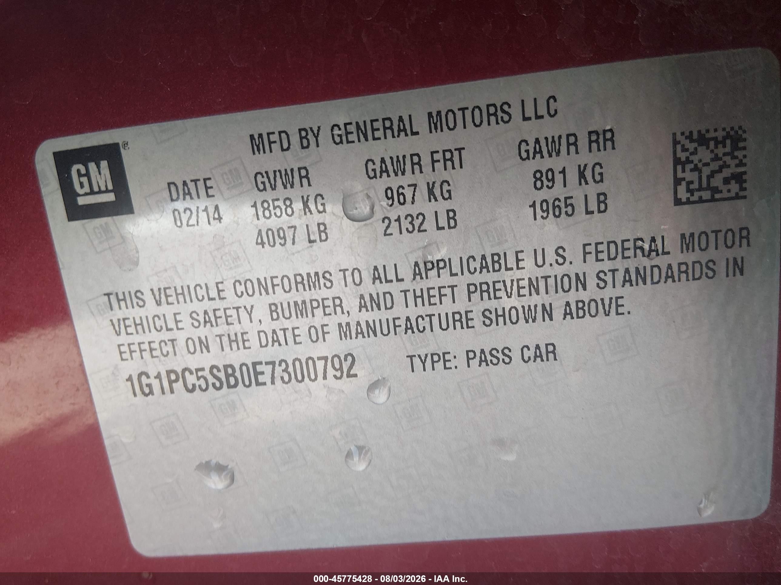 2014 Chevrolet Cruze 1lt Auto Red vin: 1G1PC5SB0E7300792