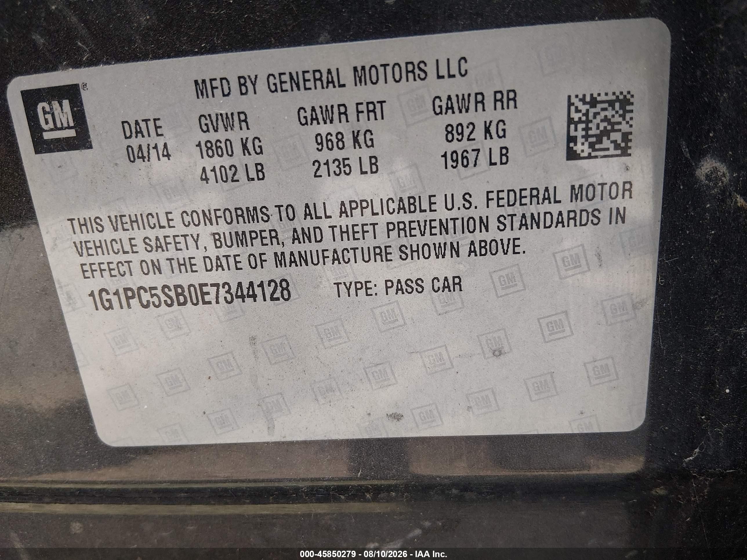 2014 Chevrolet Cruze 1lt Auto Gray vin: 1G1PC5SB0E7344128