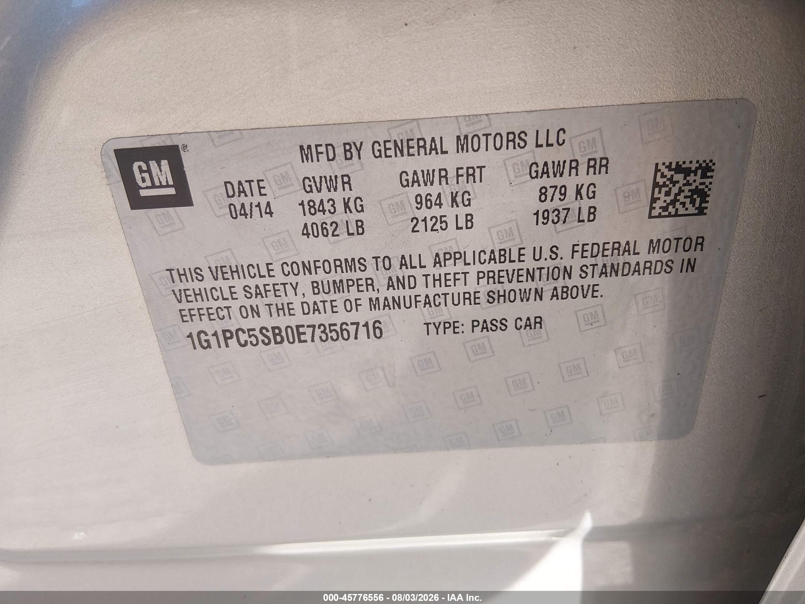2014 Chevrolet Cruze 1lt Auto Tan vin: 1G1PC5SB0E7356716