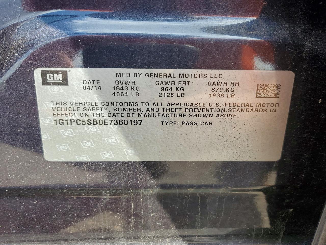 2014 Chevrolet Cruze Lt Charcoal vin: 1G1PC5SB0E7360197