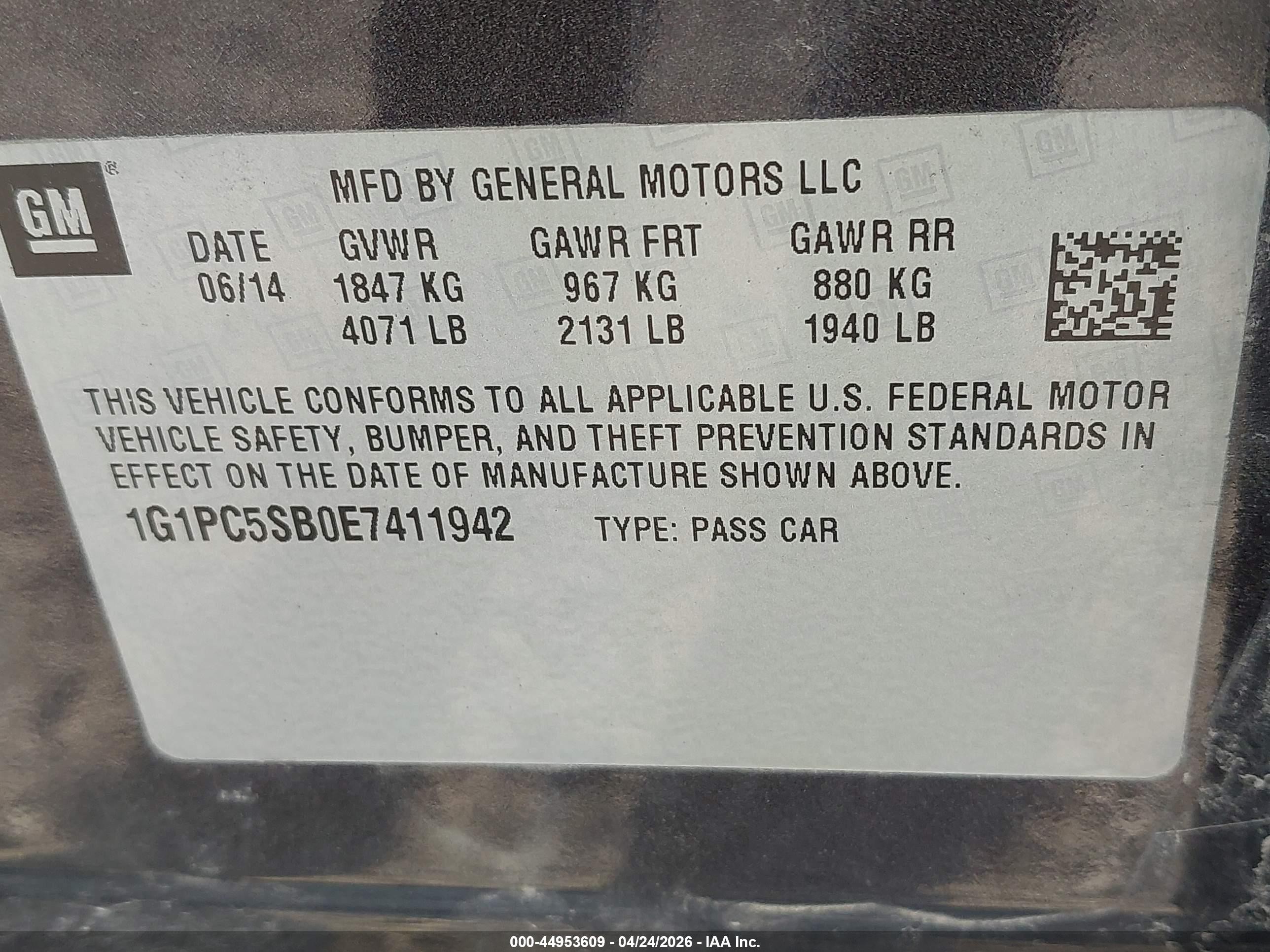 2014 Chevrolet Cruze 1lt Auto Синий vin: 1G1PC5SB0E7411942