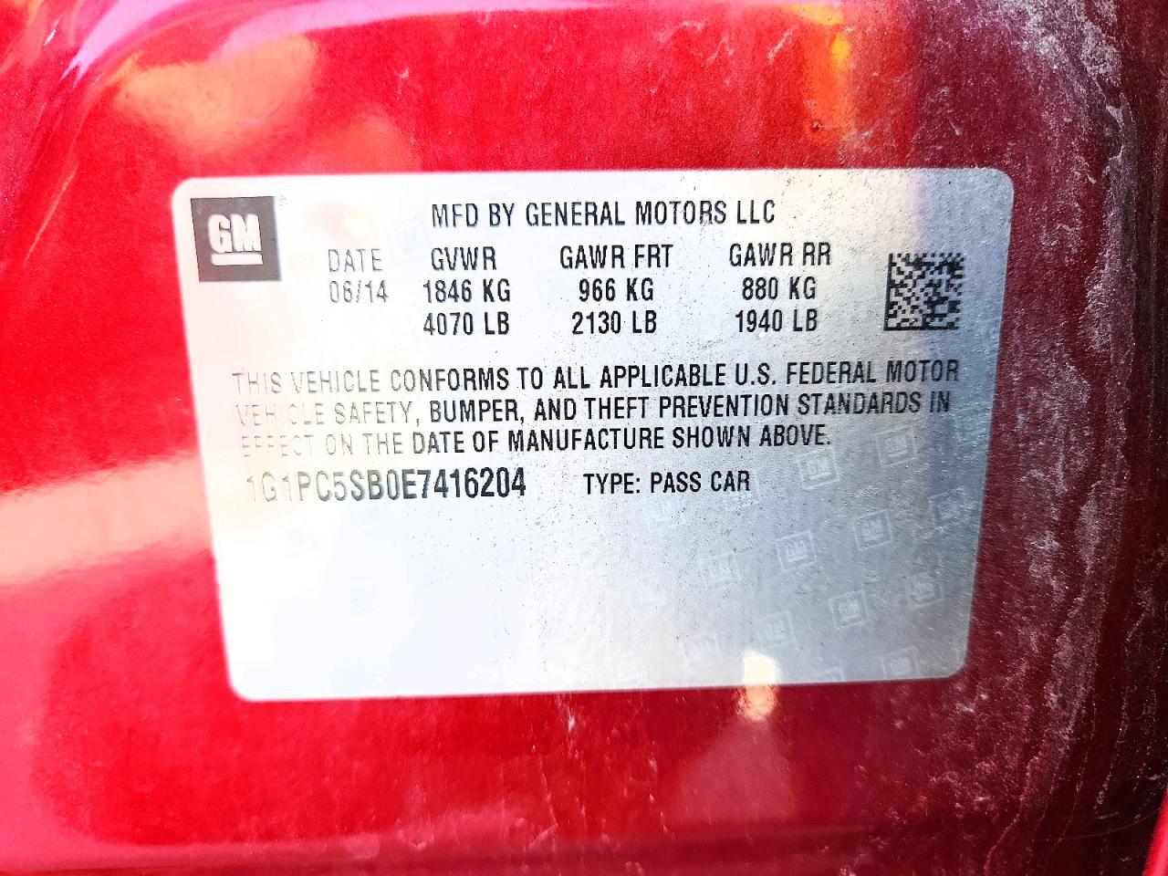 2014 Chevrolet Cruze Lt Red vin: 1G1PC5SB0E7416204
