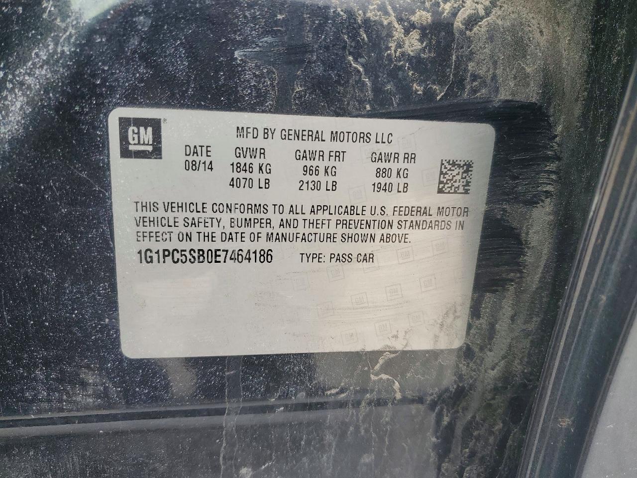 2014 Chev Cruze Lt Charcoal vin: 1G1PC5SB0E7464186