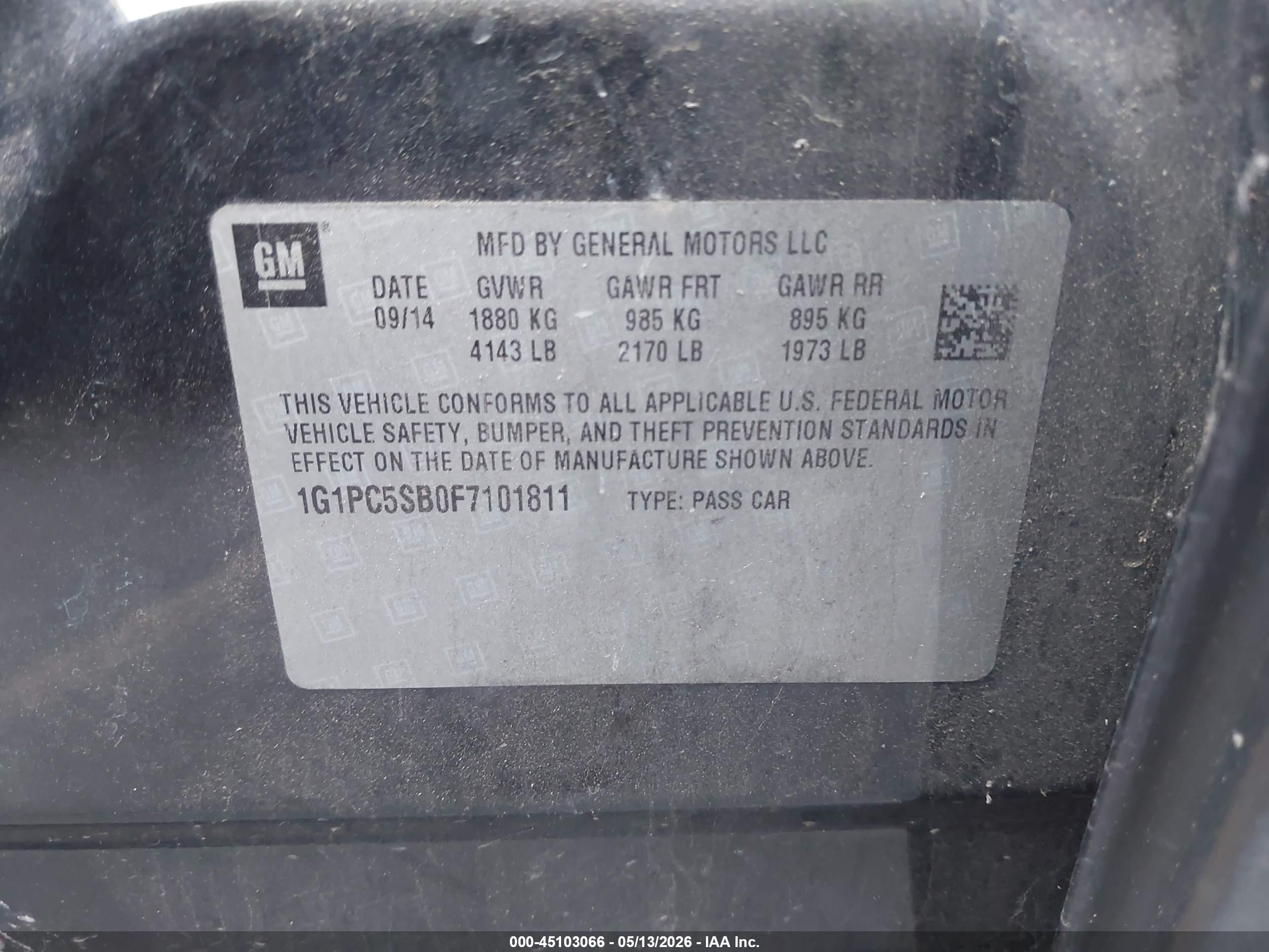 2015 Chevrolet Cruze 1lt Auto Черный vin: 1G1PC5SB0F7101811