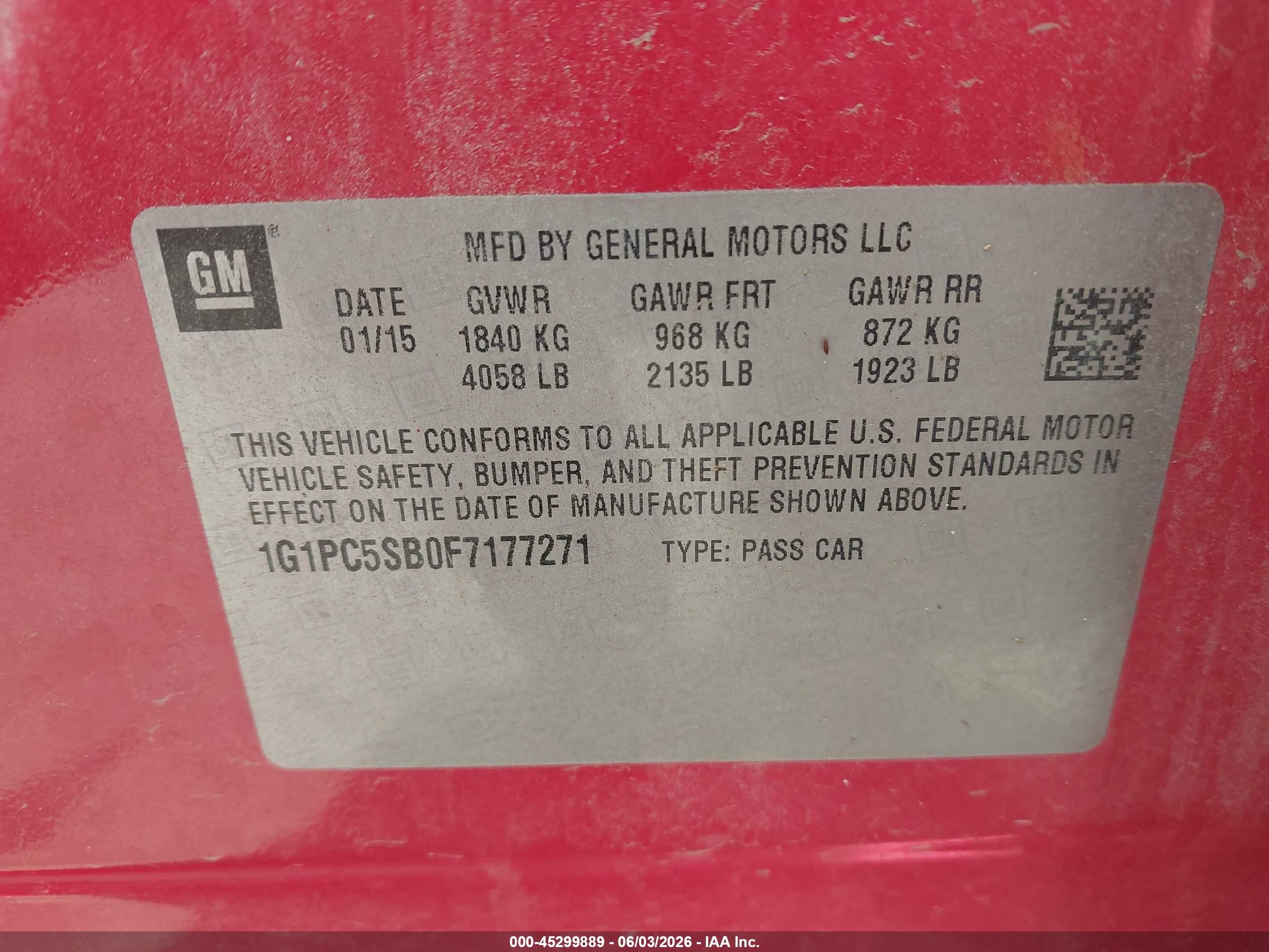 2015 Chevrolet Cruze 1lt Auto Red vin: 1G1PC5SB0F7177271
