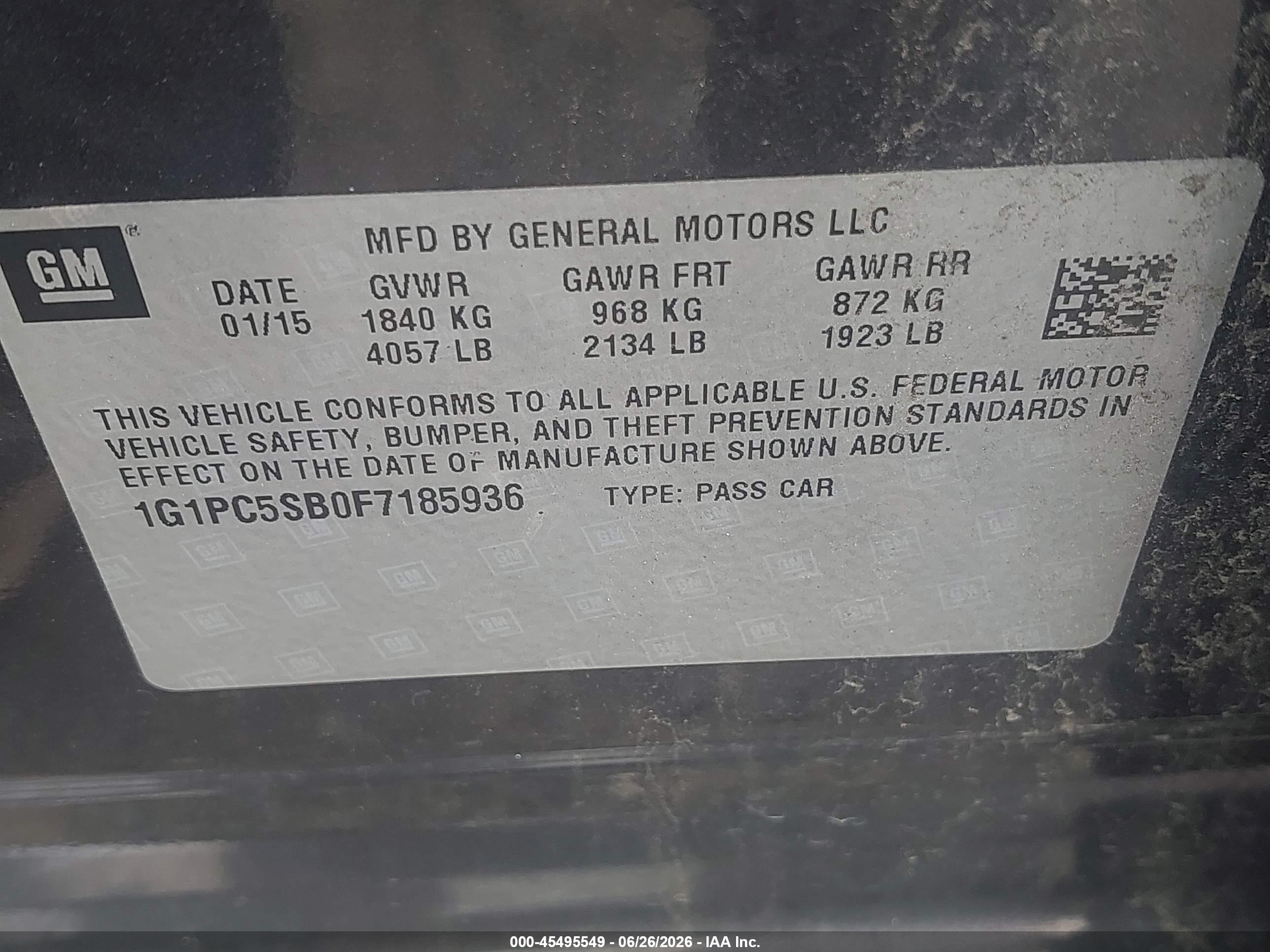 2015 Chevrolet Cruze 1lt Auto Gray vin: 1G1PC5SB0F7185936