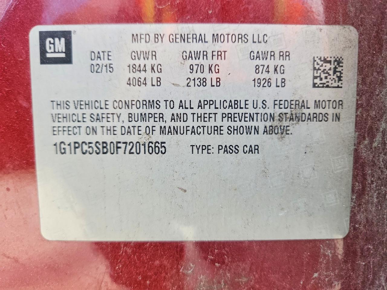 2015 Chevrolet Cruze Lt Red vin: 1G1PC5SB0F7201665