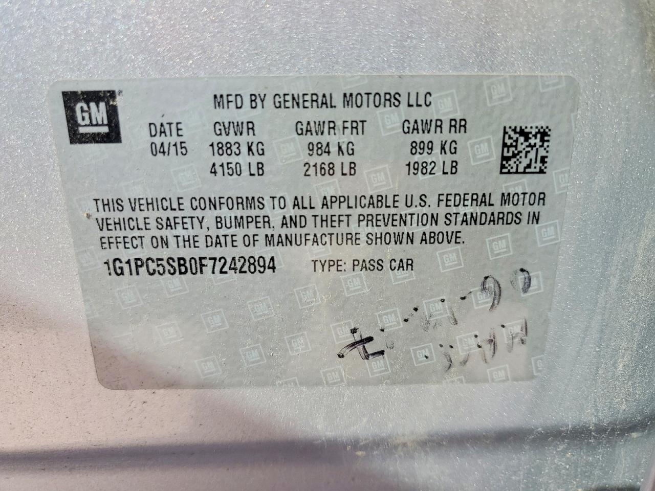 2015 Chevrolet Cruze Lt Silver vin: 1G1PC5SB0F7242894