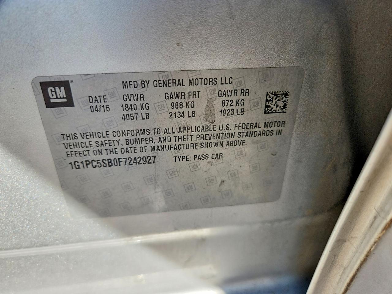 2015 Chevrolet Cruze Lt Серебряный vin: 1G1PC5SB0F7242927