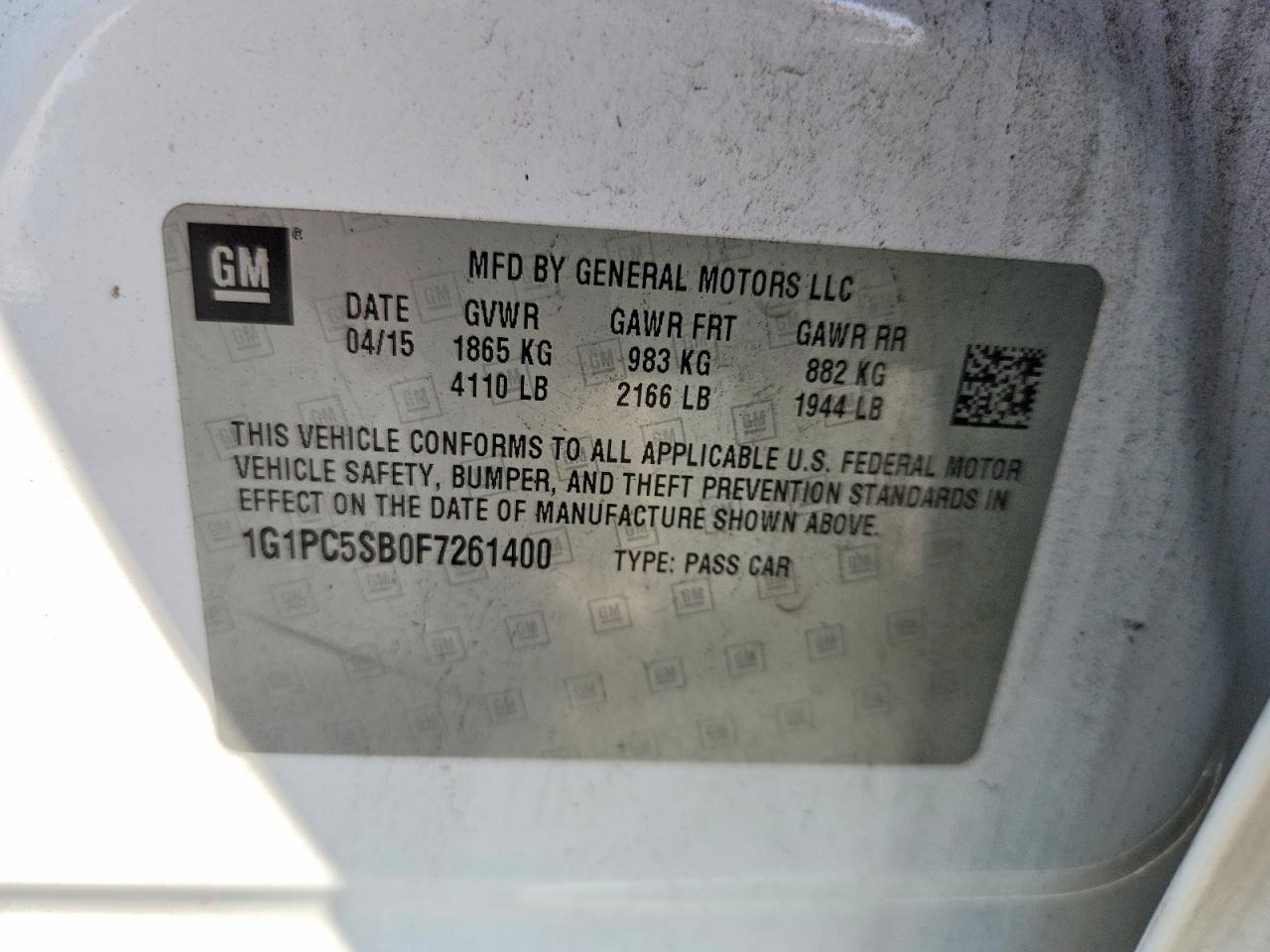 2015 Chevrolet Cruze Lt Белый vin: 1G1PC5SB0F7261400