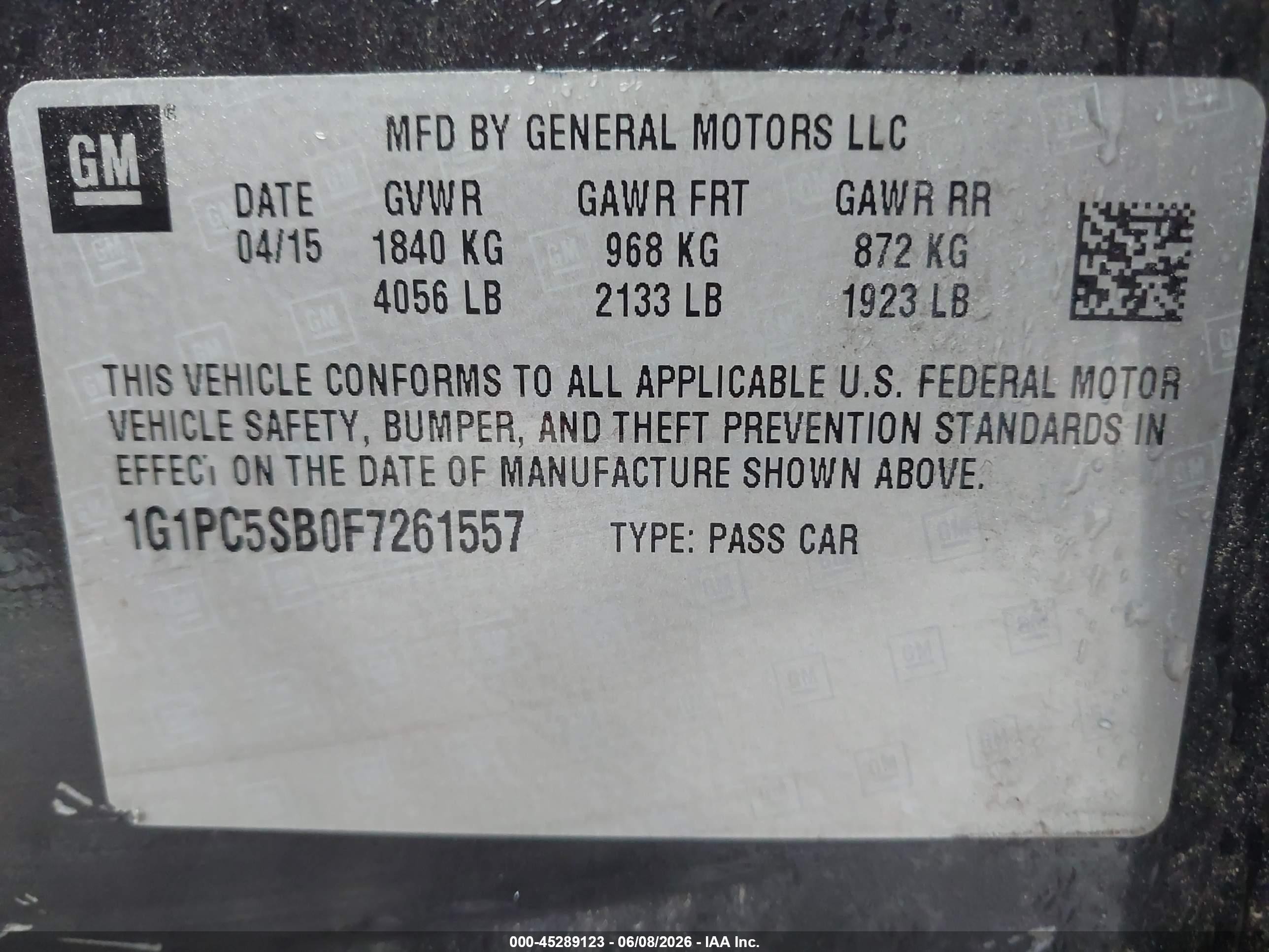 2015 Chevrolet Cruze 1lt Auto Черный vin: 1G1PC5SB0F7261557