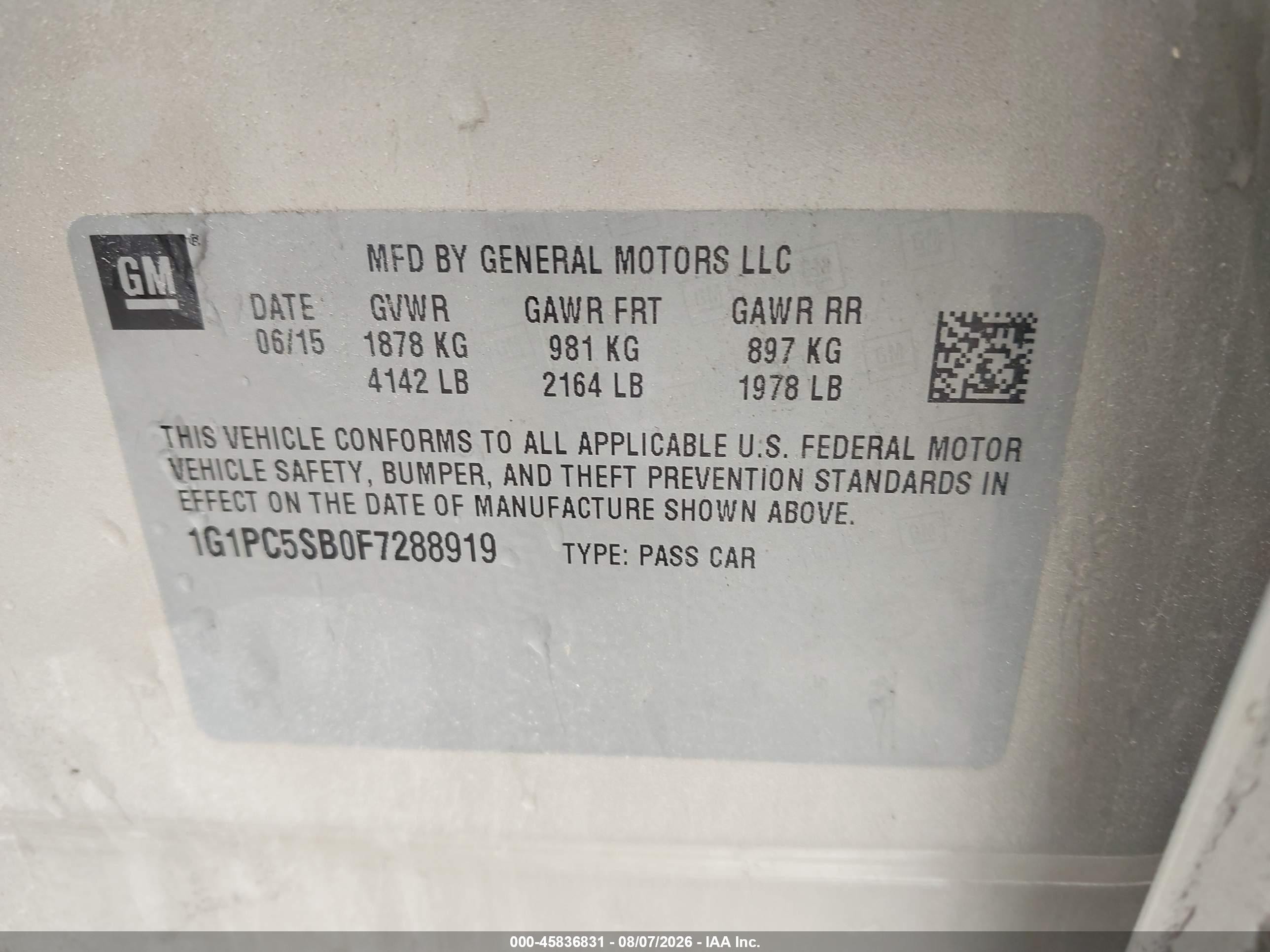 2015 Chevrolet Cruze 1lt Auto Gold vin: 1G1PC5SB0F7288919