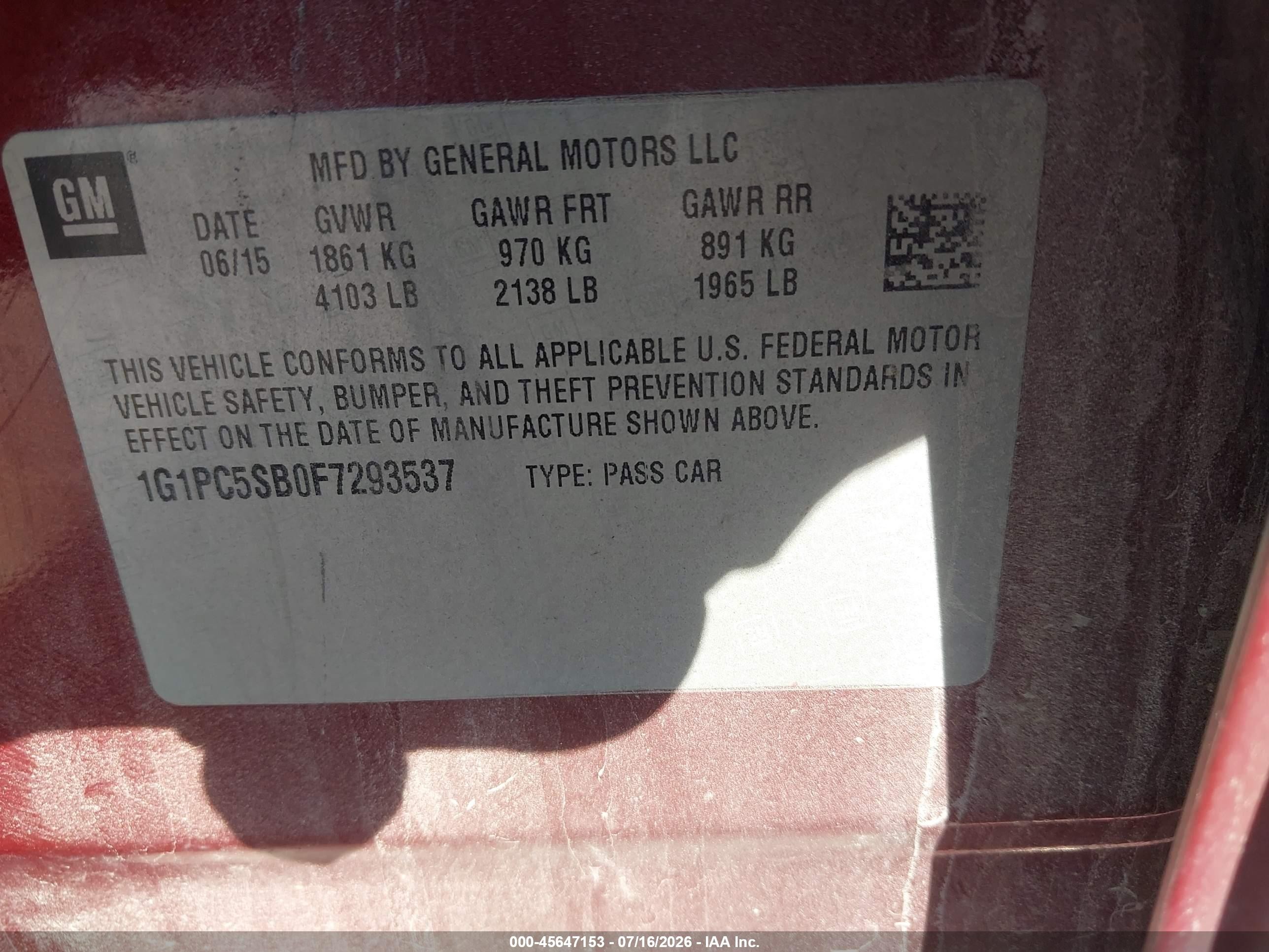 2015 Chevrolet Cruze 1lt Auto Red vin: 1G1PC5SB0F7293537