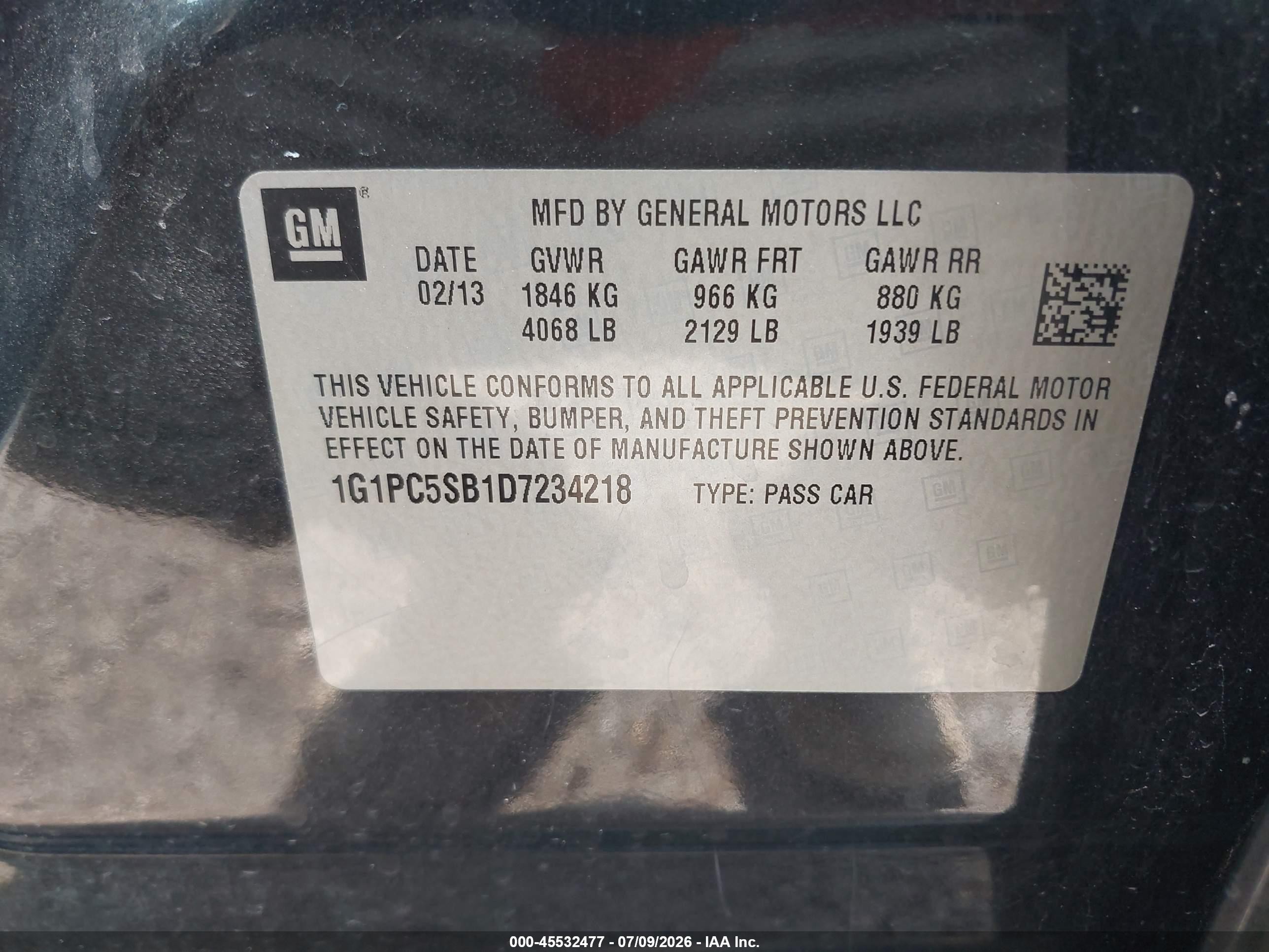 2013 Chevrolet Cruze 1lt Auto Black vin: 1G1PC5SB1D7234218