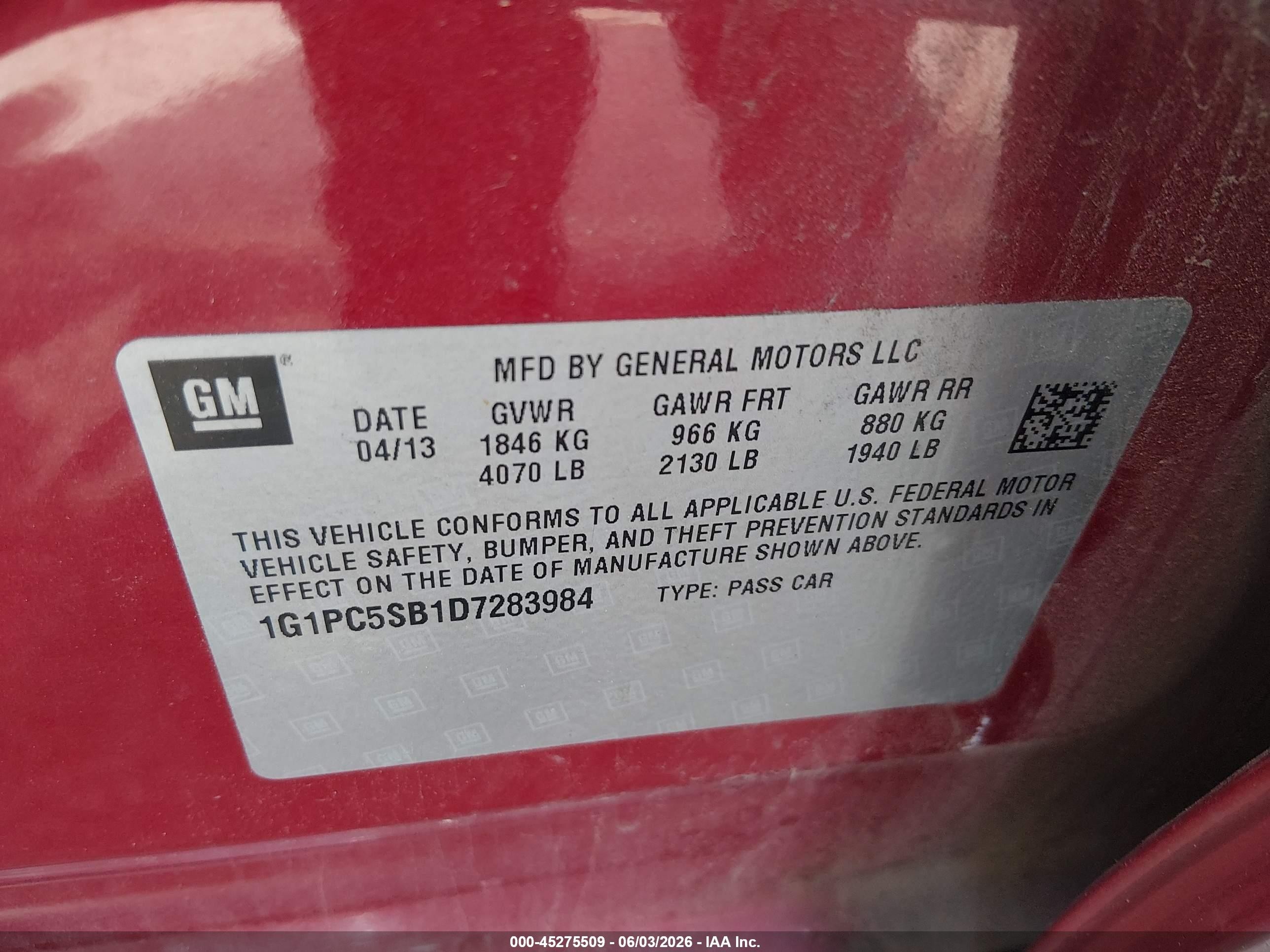 2013 Chevrolet Cruze 1lt Auto Красный vin: 1G1PC5SB1D7283984