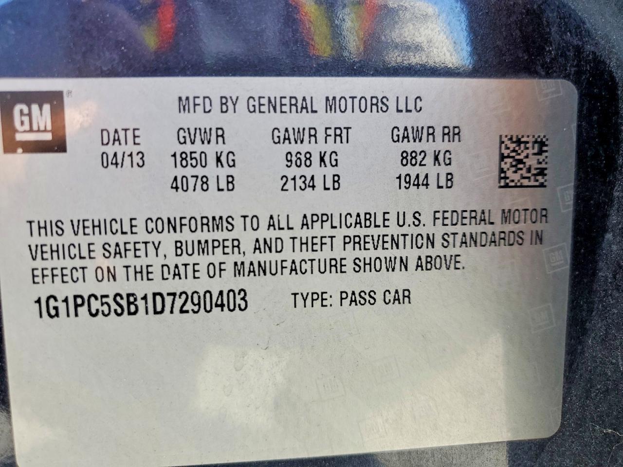 2013 Chevrolet Cruze Lt Blue vin: 1G1PC5SB1D7290403