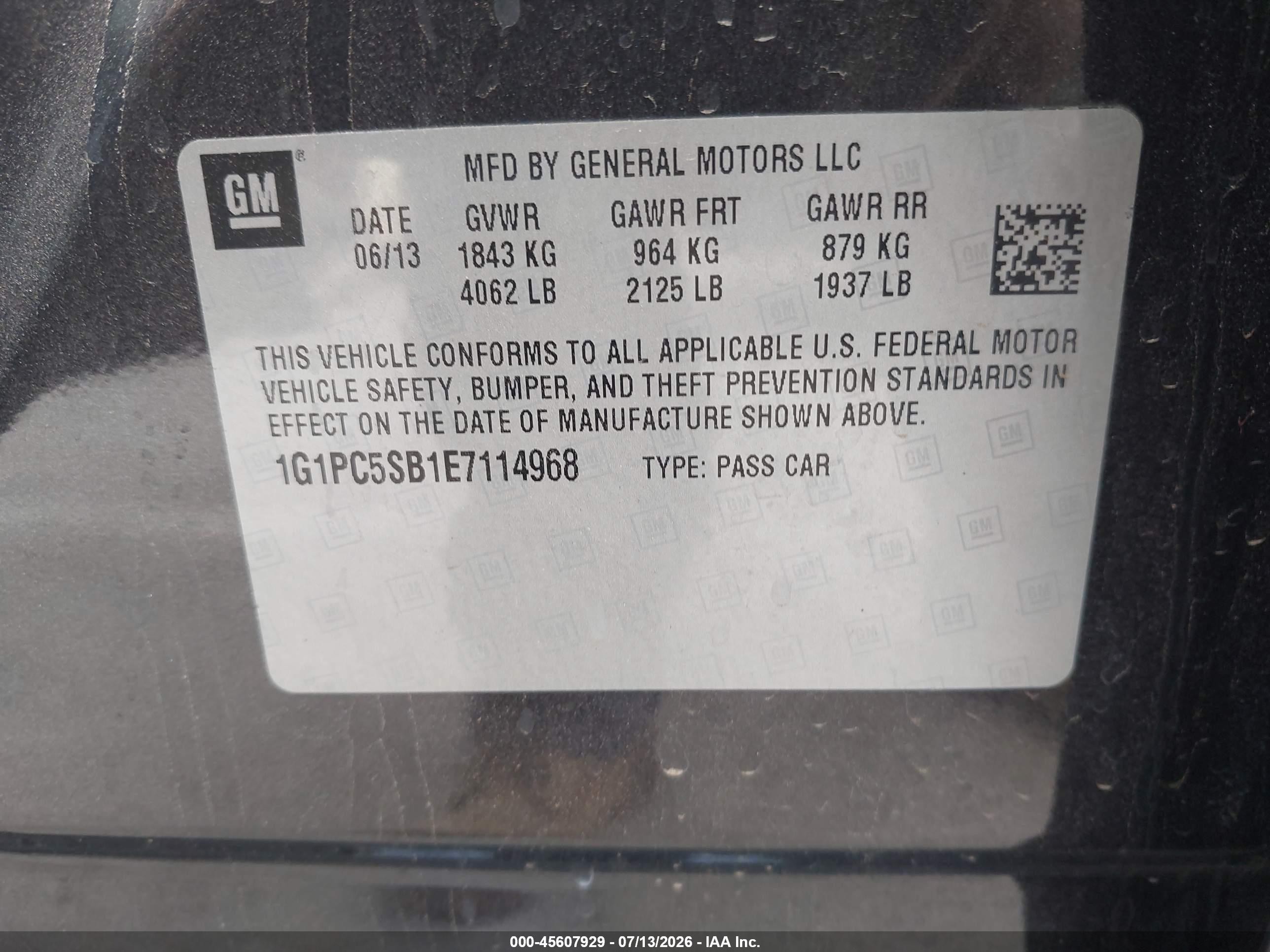 2014 Chevrolet Cruze 1lt Auto Black vin: 1G1PC5SB1E7114968