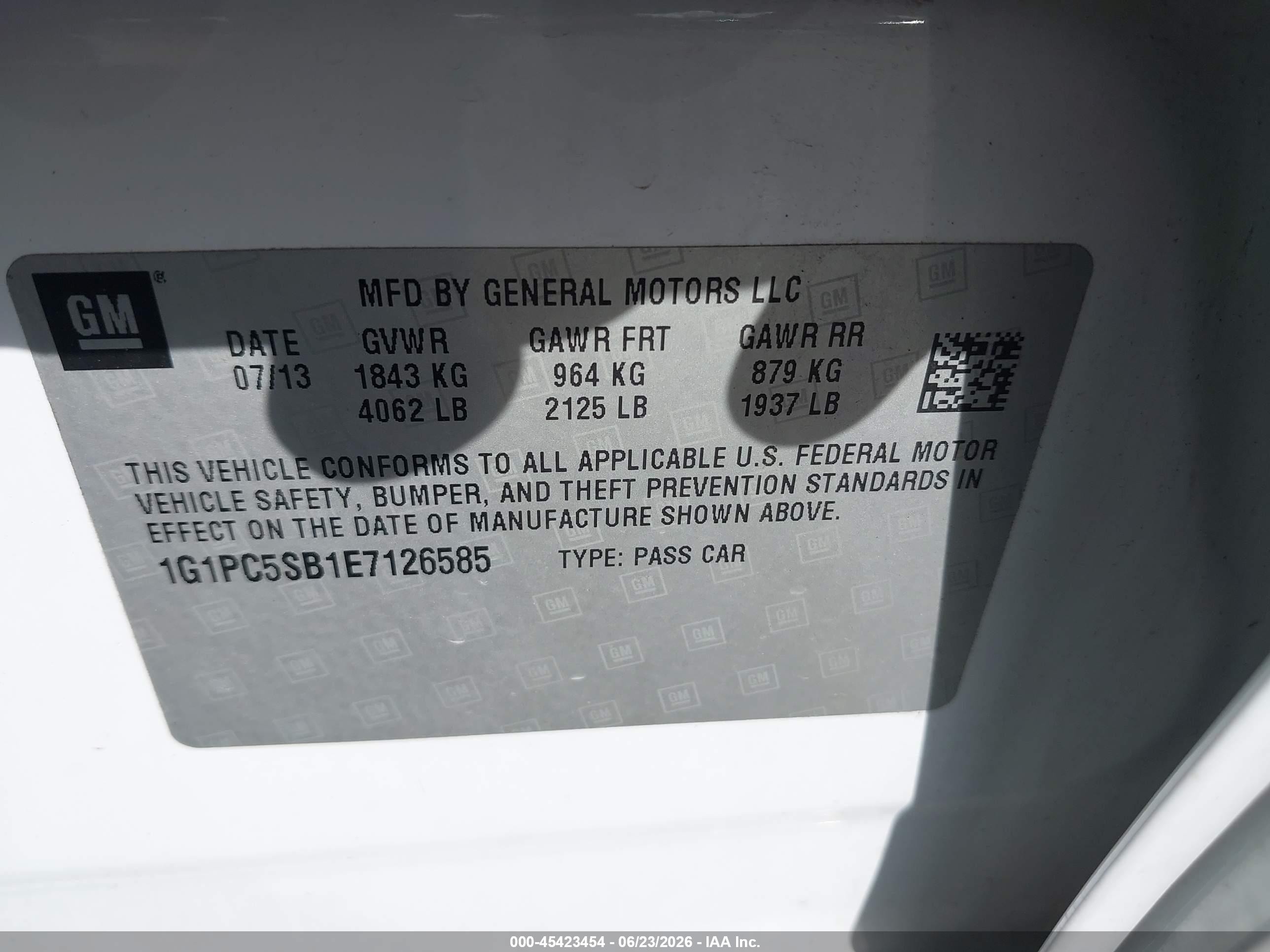 2014 Chevrolet Cruze 1lt Auto White vin: 1G1PC5SB1E7126585