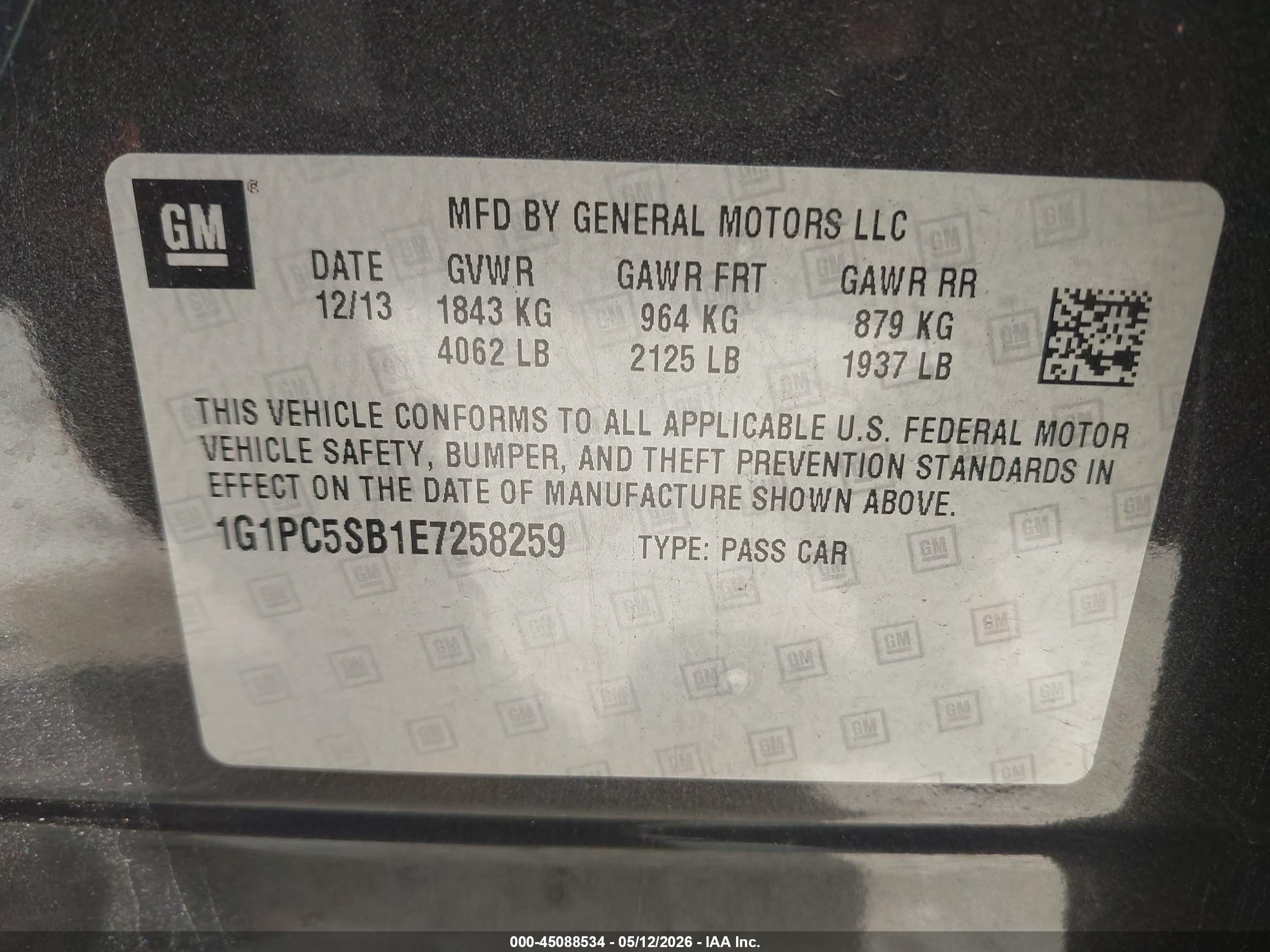 2014 Chevrolet Cruze 1lt Auto Gray vin: 1G1PC5SB1E7258259