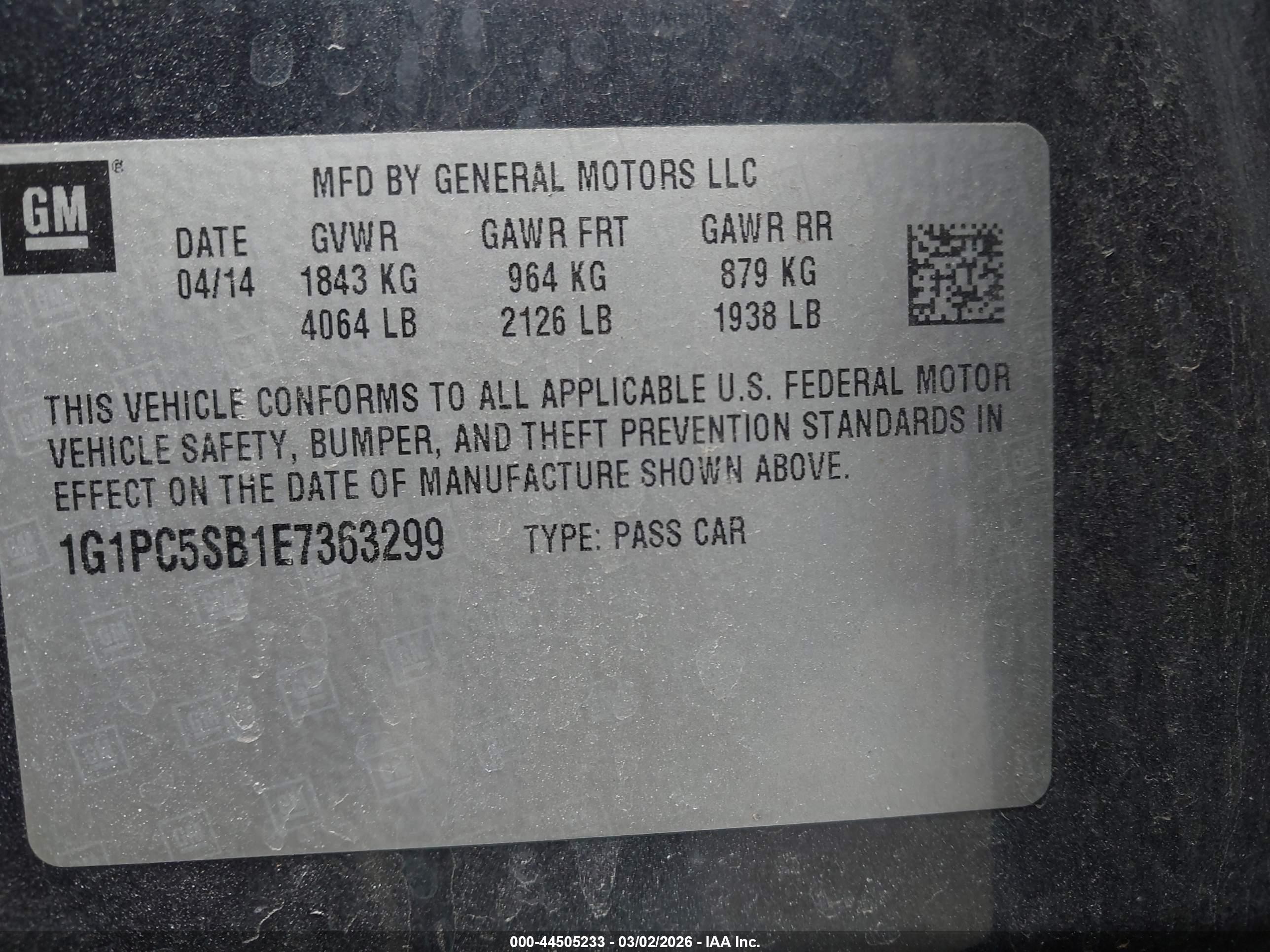 2014 Chevrolet Cruze 1lt Auto Blue vin: 1G1PC5SB1E7363299