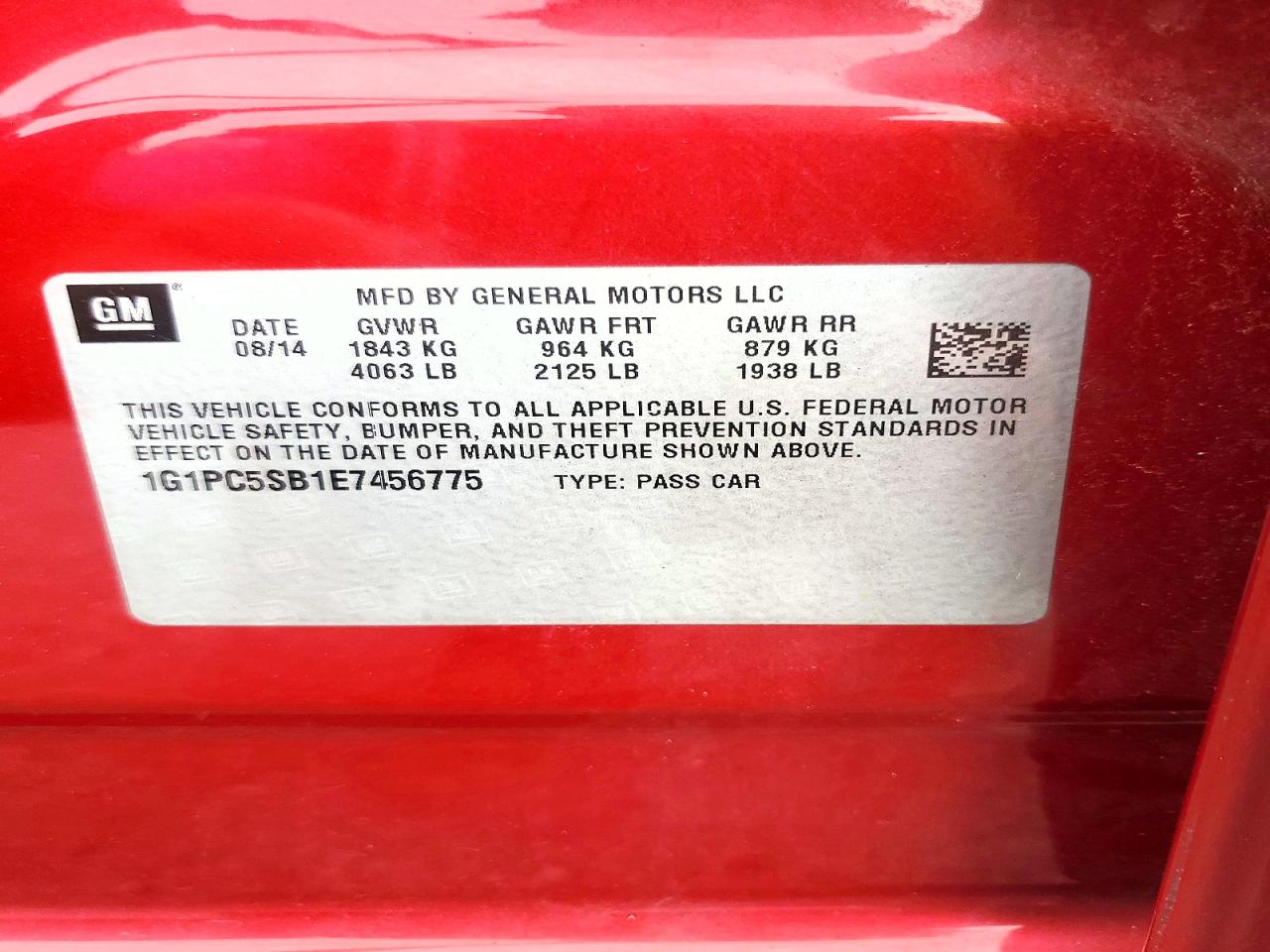 2014 Chevrolet Cruze Lt Red vin: 1G1PC5SB1E7456775