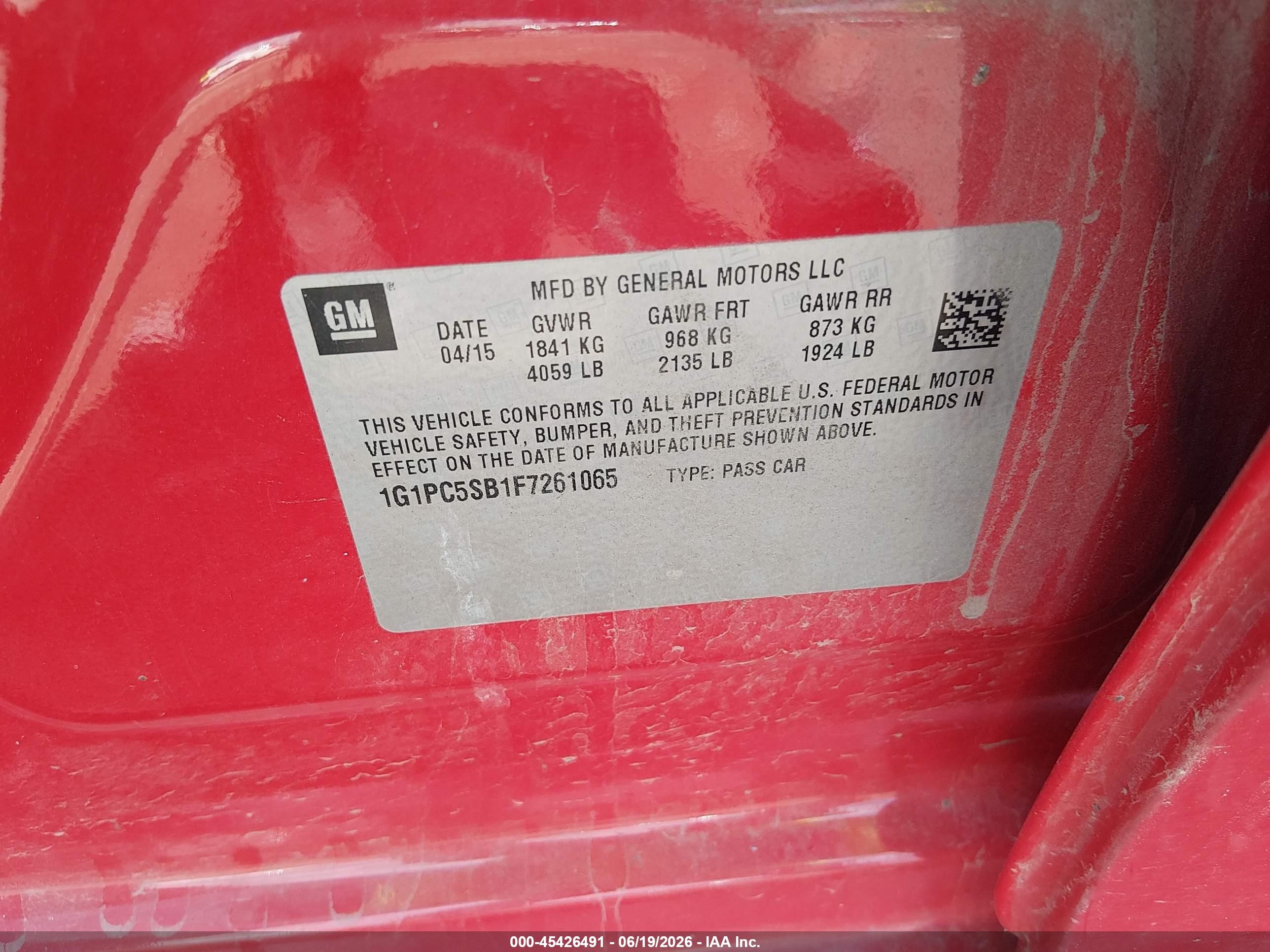 2015 Chevrolet Cruze 1lt Auto Red vin: 1G1PC5SB1F7261065