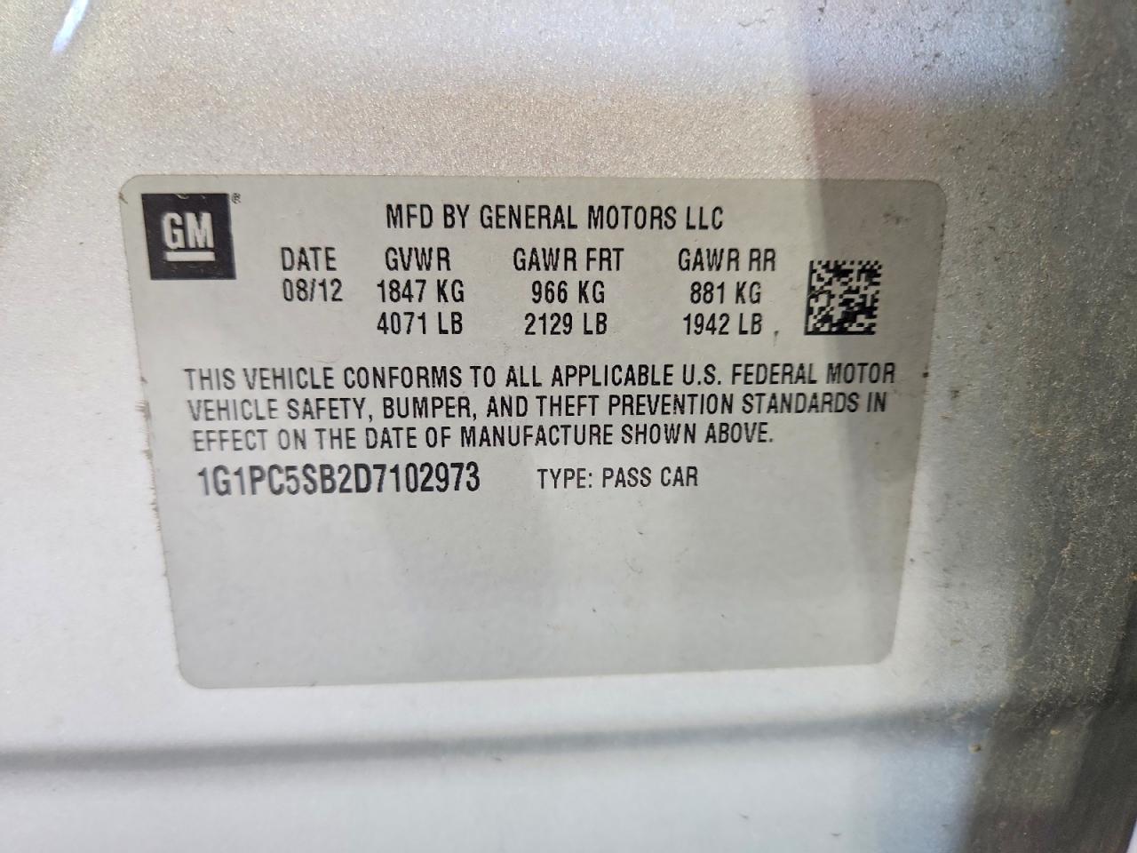 2013 Chevrolet Cruze Lt Серебряный vin: 1G1PC5SB2D7102973