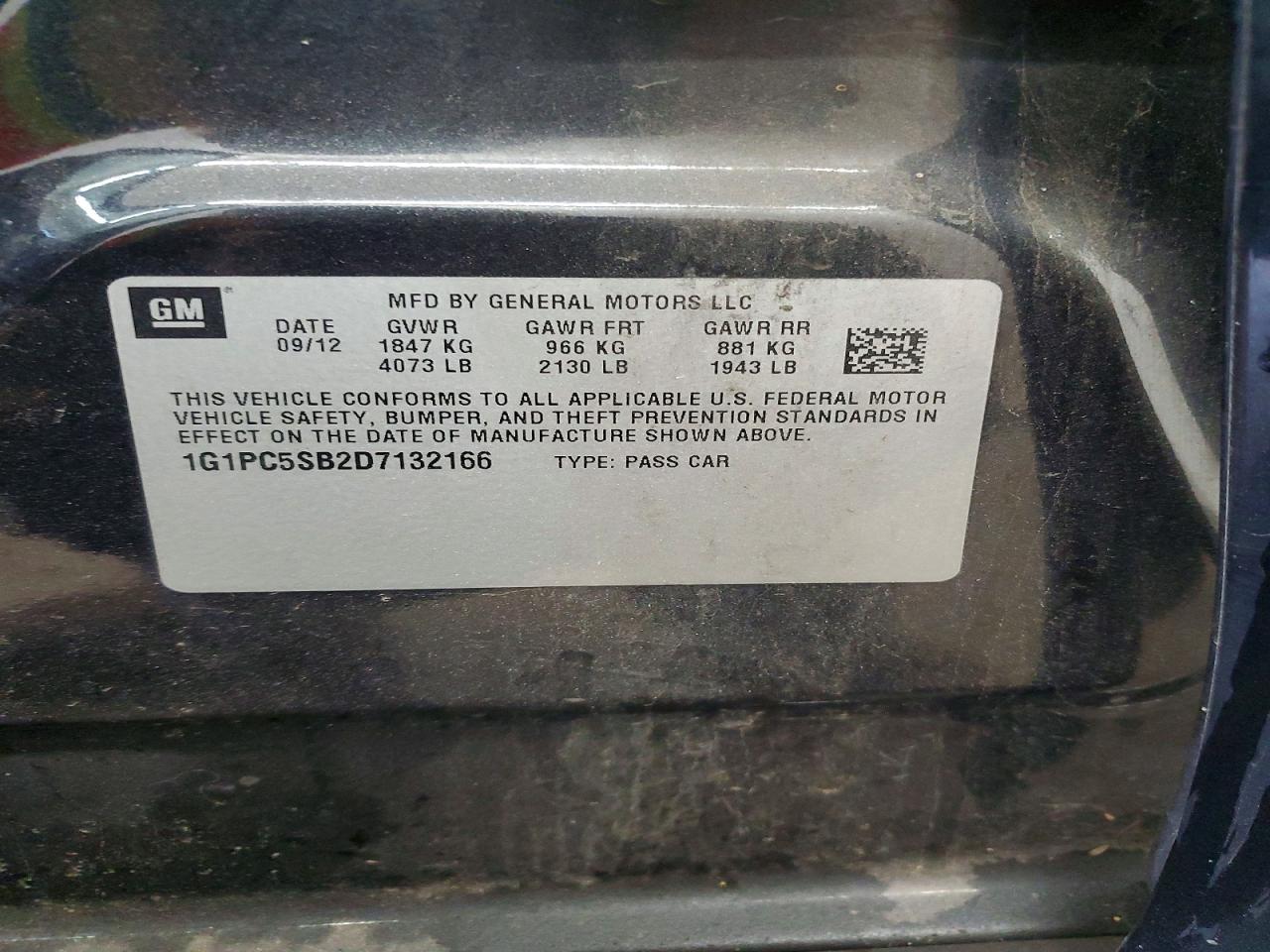 2013 Chevrolet Cruze Lt Black vin: 1G1PC5SB2D7132166