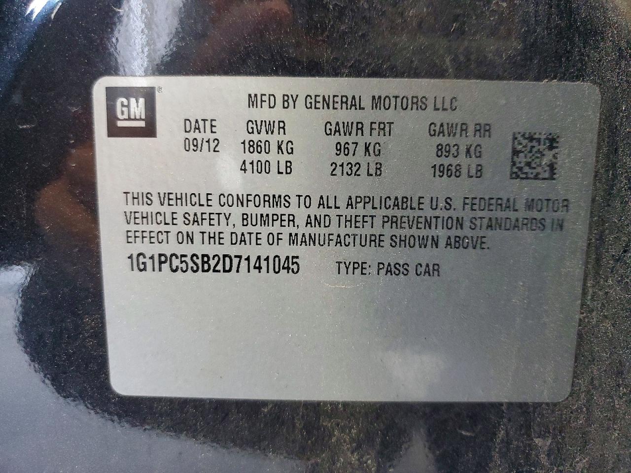2013 Chevrolet Cruze Lt Black vin: 1G1PC5SB2D7141045