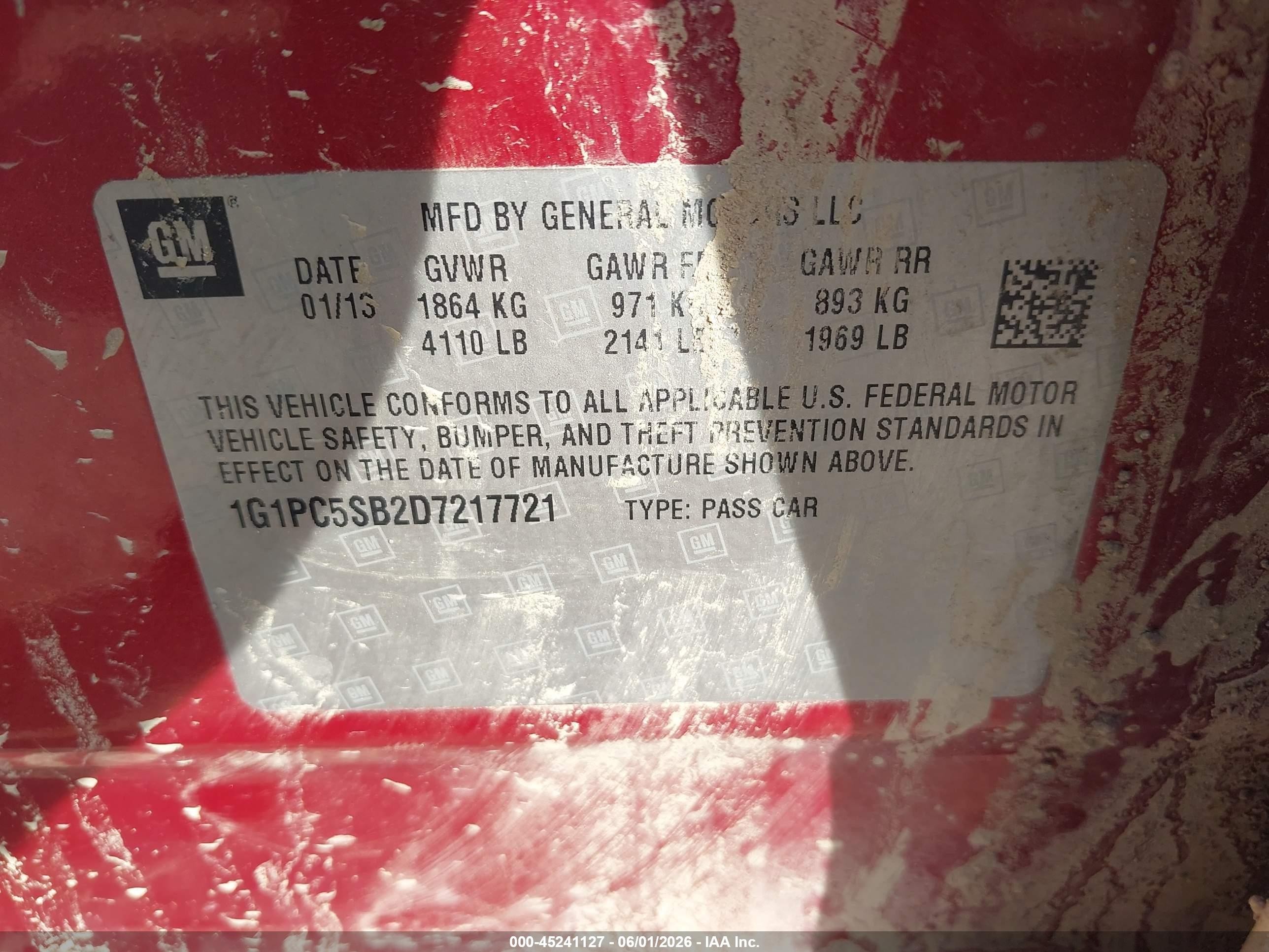 2013 Chevrolet Cruze 1lt Auto Red vin: 1G1PC5SB2D7217721