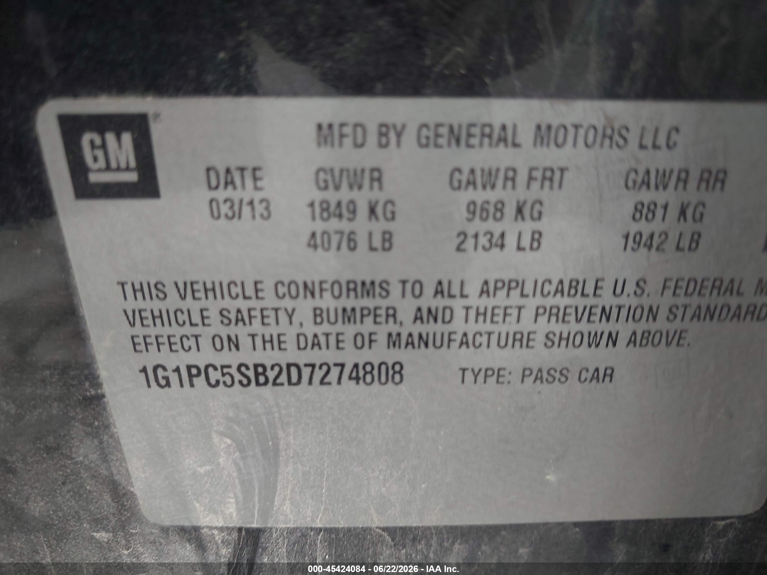2013 Chevrolet Cruze 1lt Auto Black vin: 1G1PC5SB2D7274808