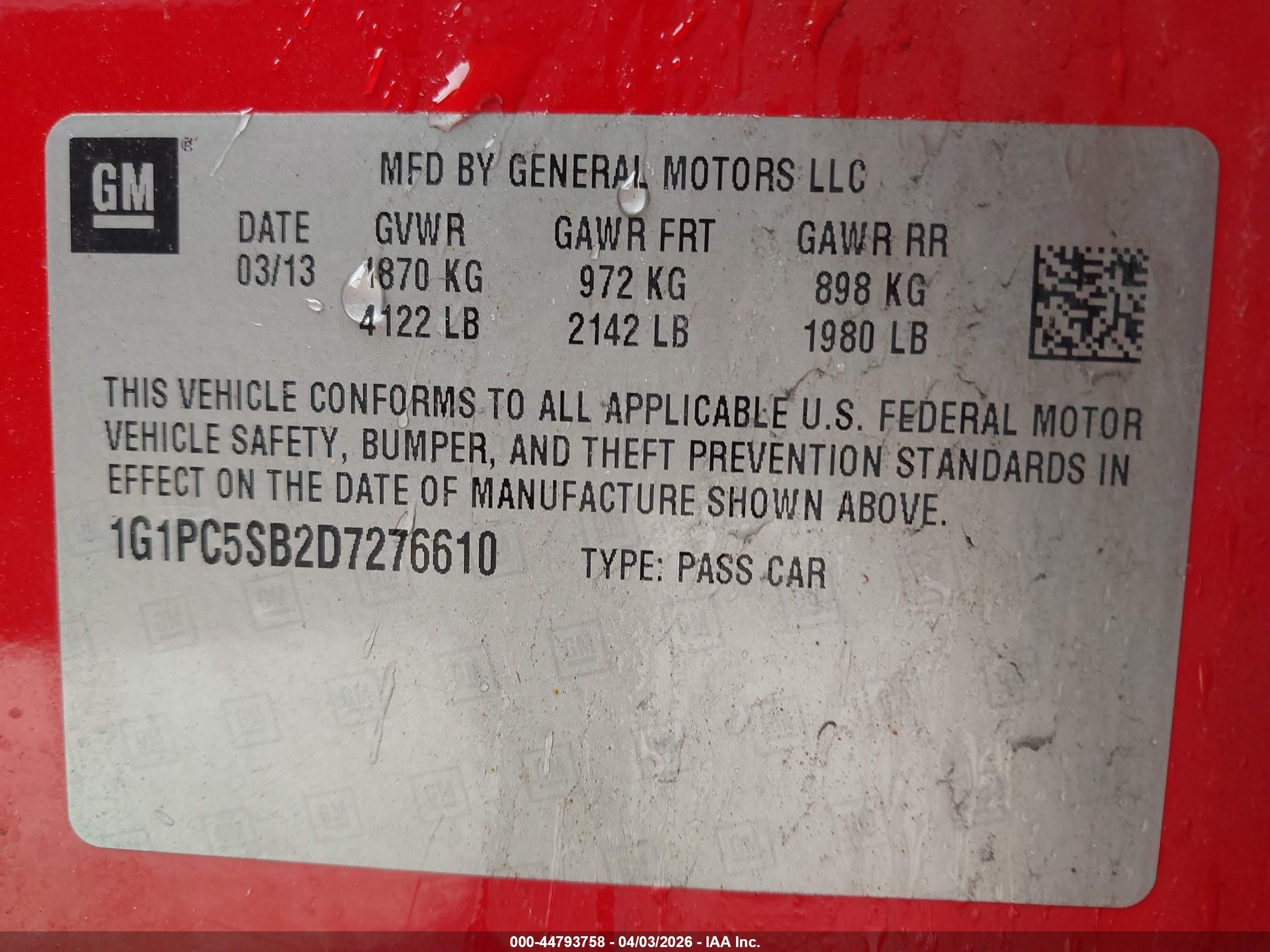 2013 Chevrolet Cruze 1lt Auto Red vin: 1G1PC5SB2D7276610